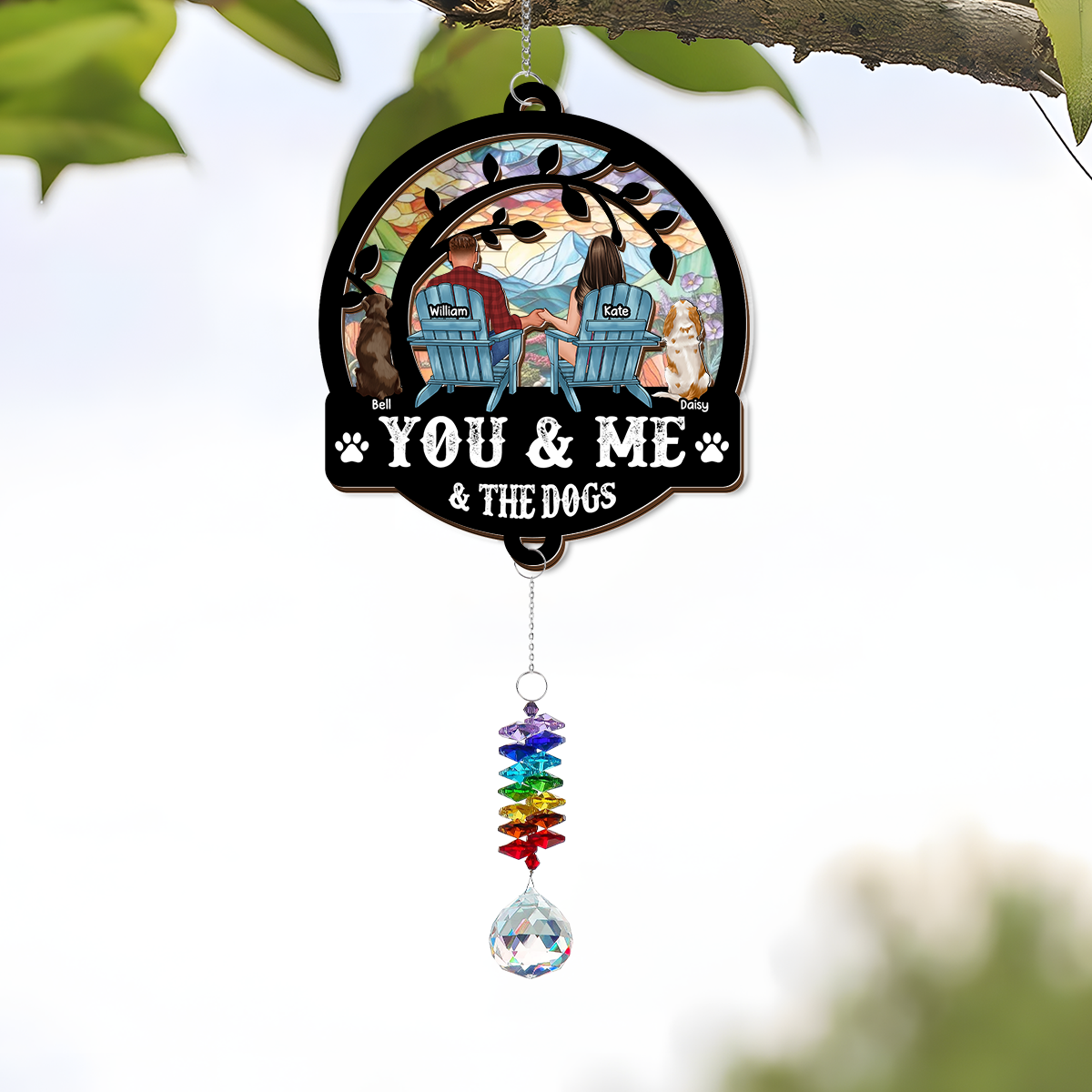 You & Me And The Dogs - Ornament Hanging Piece With Crystal Charm - Couple Gift