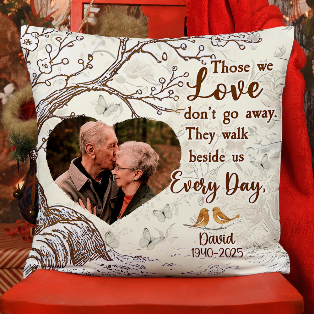 Custom Name and Photo - Love Walks Beside Us - Personalized Memorial Pillow