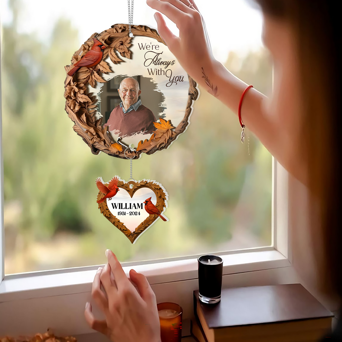 Always With You - 2 Layered Suncatcher with Charm - Memorial Gift