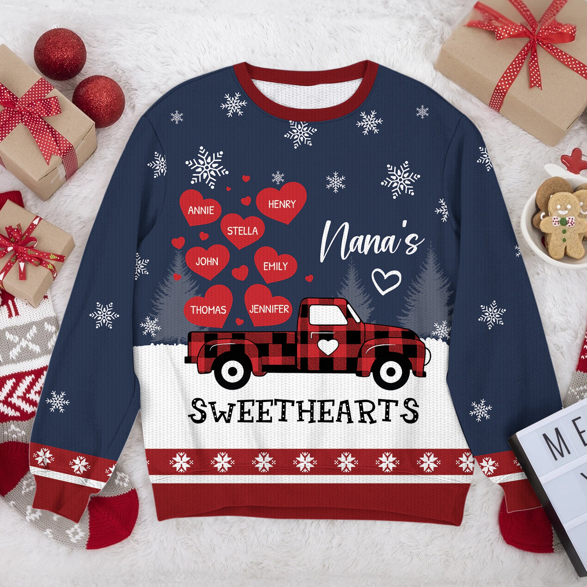 Nana's Heart Car - Custom Name Ugly Christmas Sweatshirt - All-Over-Print Sweatshirt