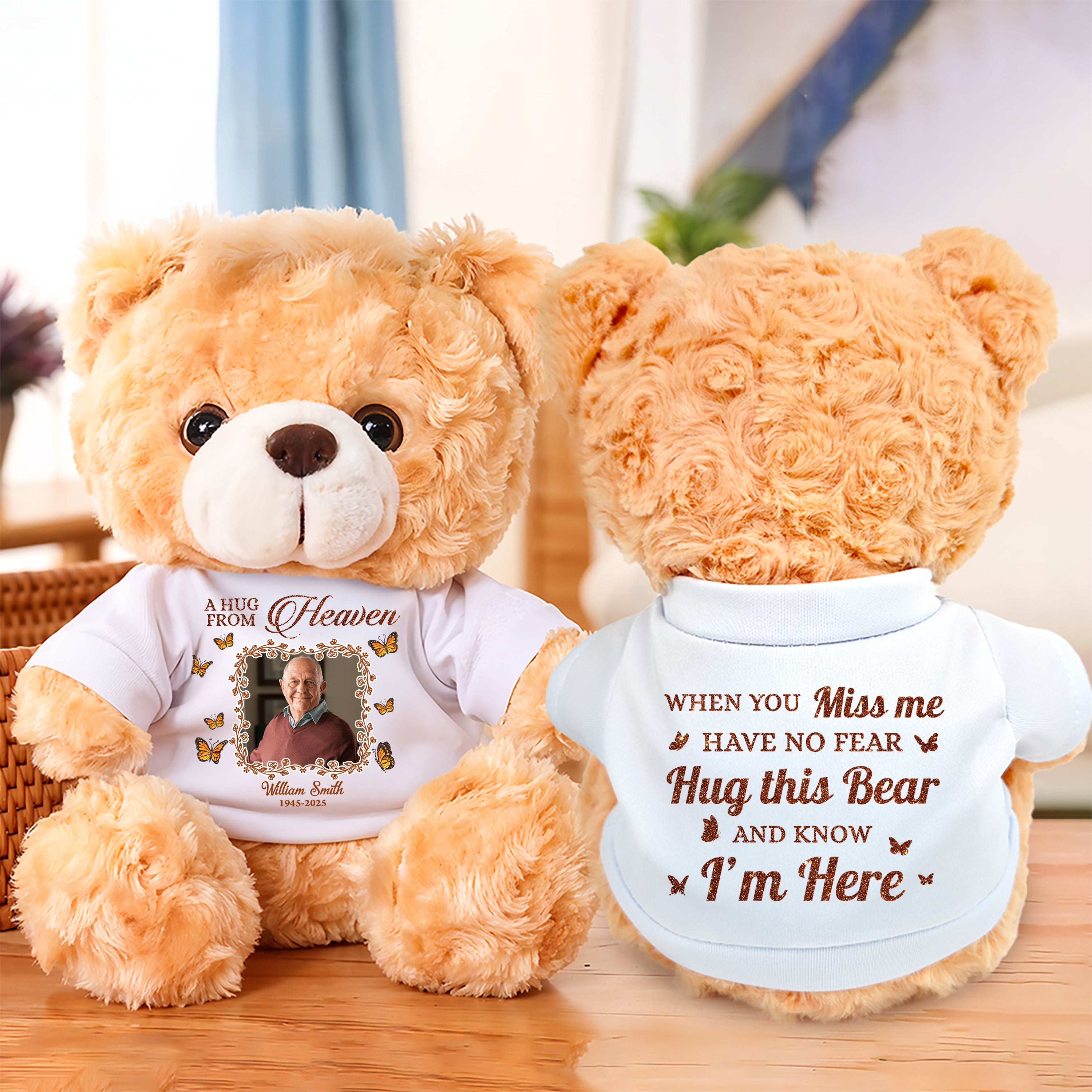 A Hug From Heaven - Custom Name and Photo - Personalized Memorial Bear Plush - Memorial Gift