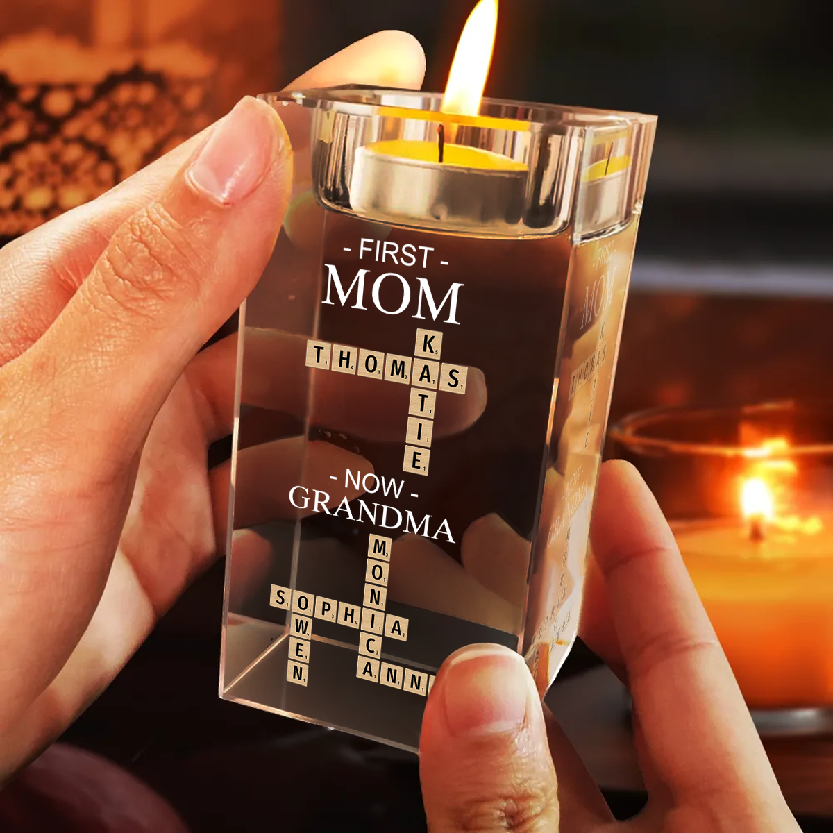 First and Now - Personalized Crystal Candle Holder