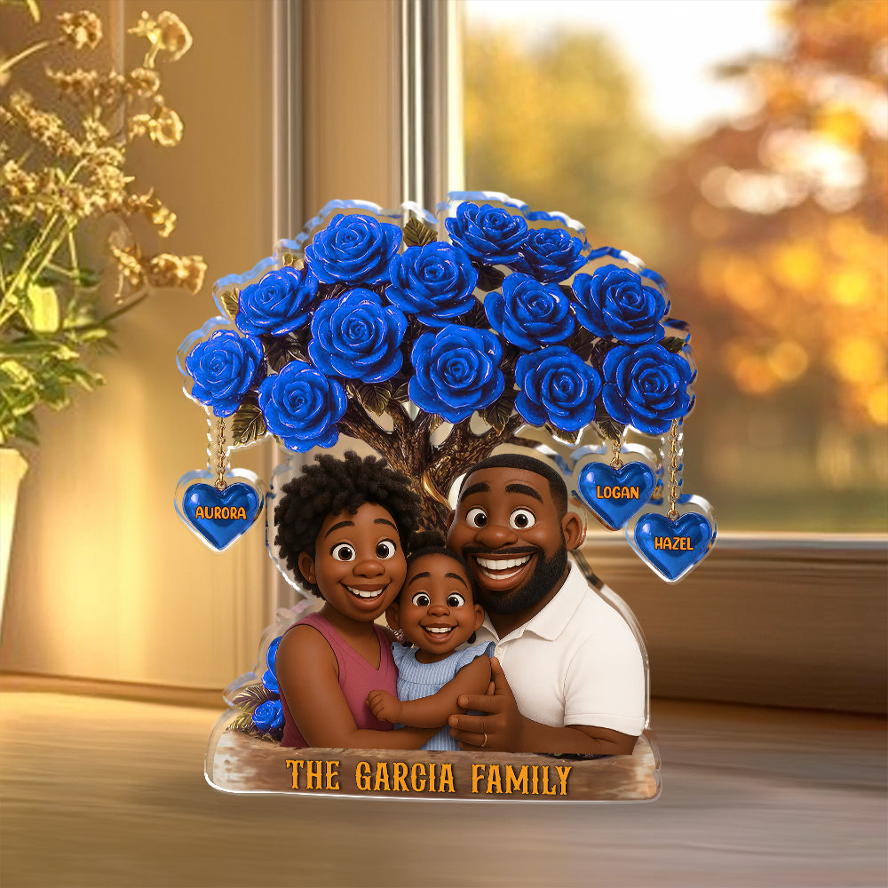 Family Tree Heart Name and Photo - Personalized Name and Photo Family Gift - Custom Shape Acrylic Block Plaque