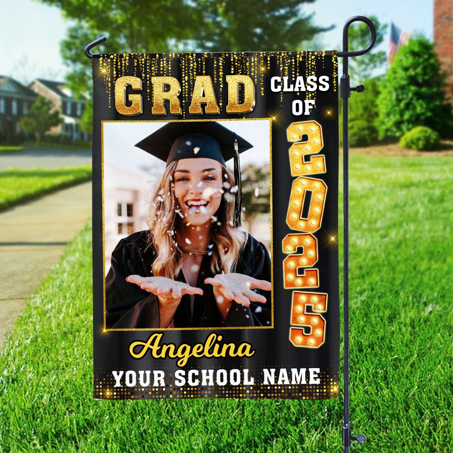 Custom Graduation Flag | Congrats Class Of 2025 With Photo – Graduation Garden Flag & Party Decor