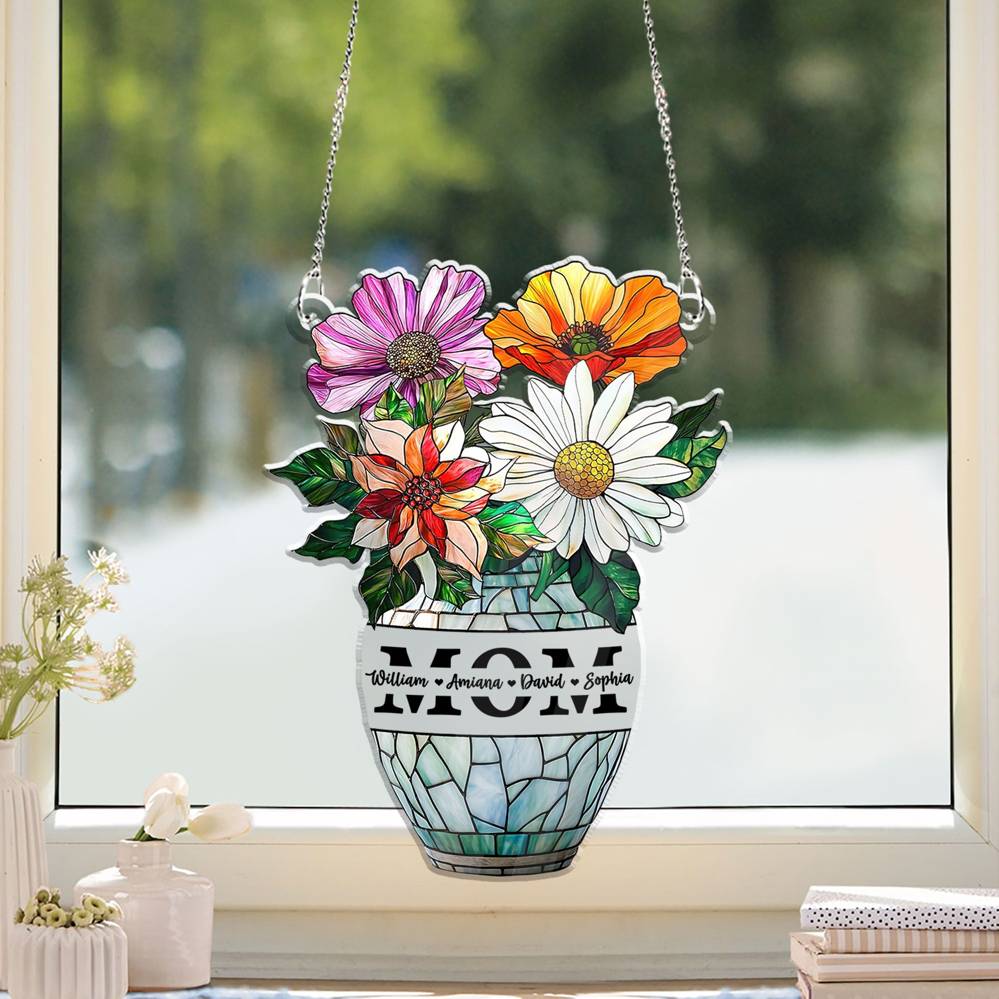 Mom Flower - Personalized Suncatcher Custom Shape Decor