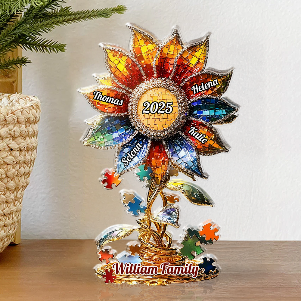 Family Name Flower - Personalized Name Gift - Custom Shape Acrylic Block Plaque