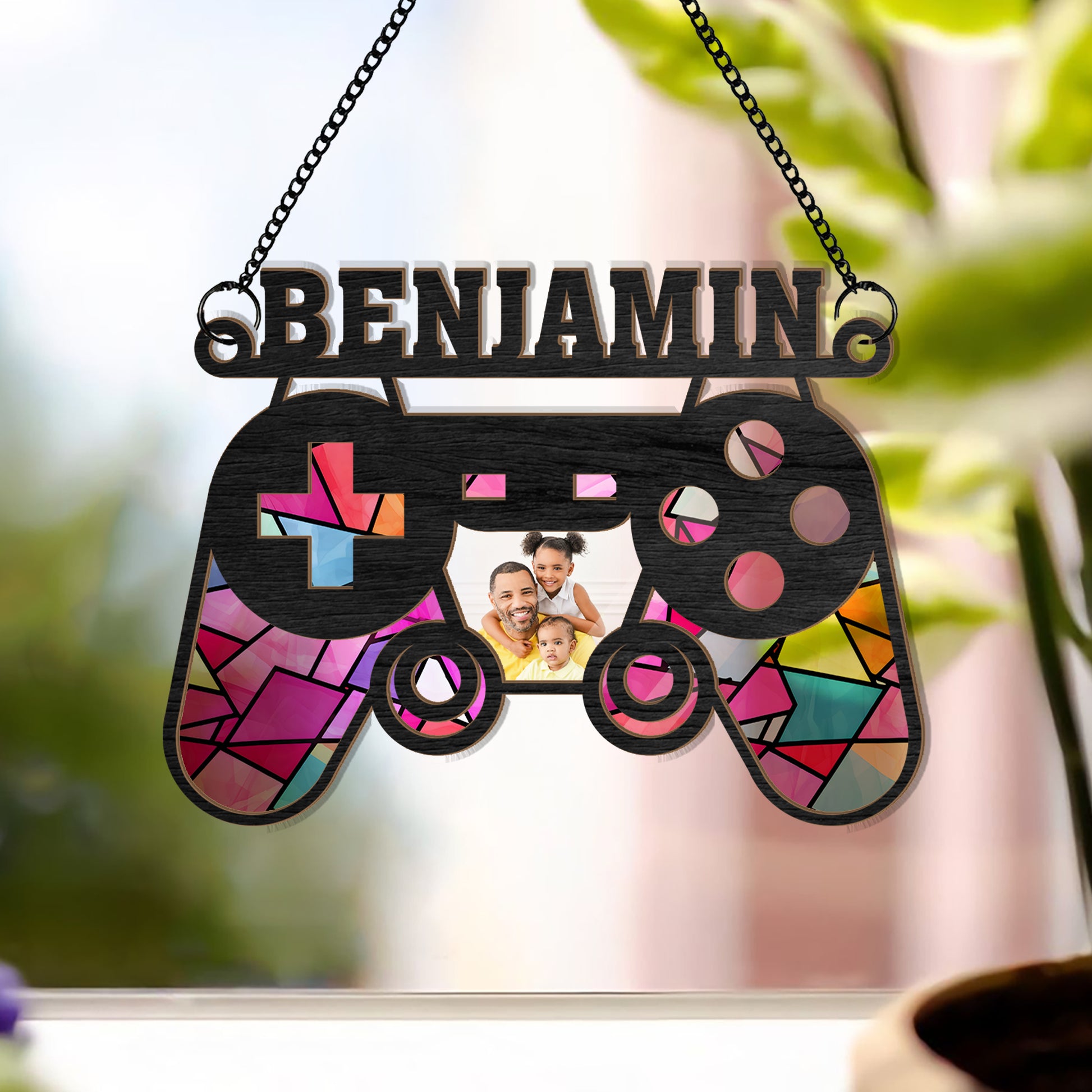 Custom Dad Name and Photo - Personalized Suncatcher Ornament