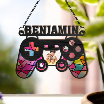 Custom Dad Name and Photo - Personalized Suncatcher Ornament