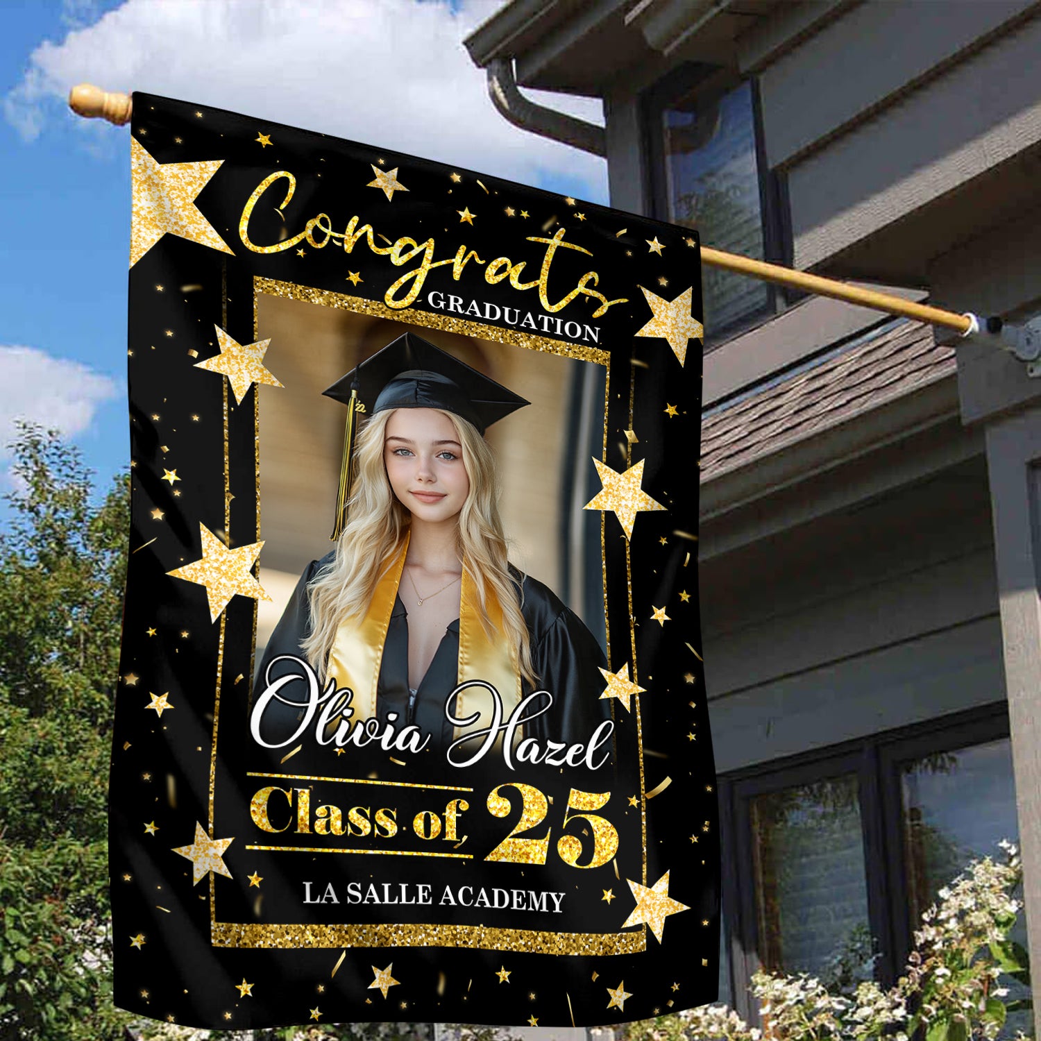 Congrats Graduation - Class Of 2025 With Photo – Graduation Garden Flag & Party Decor