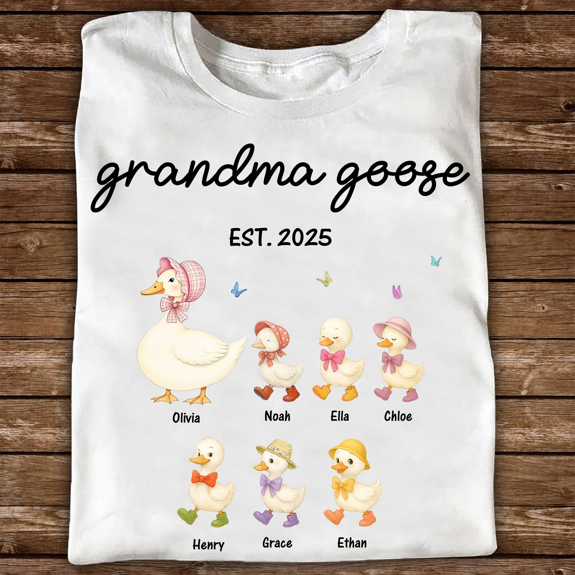 Grandma Goose Mama Goose And Kids - Custom Name Shirt - Personalized Shirt Custom T-shirt