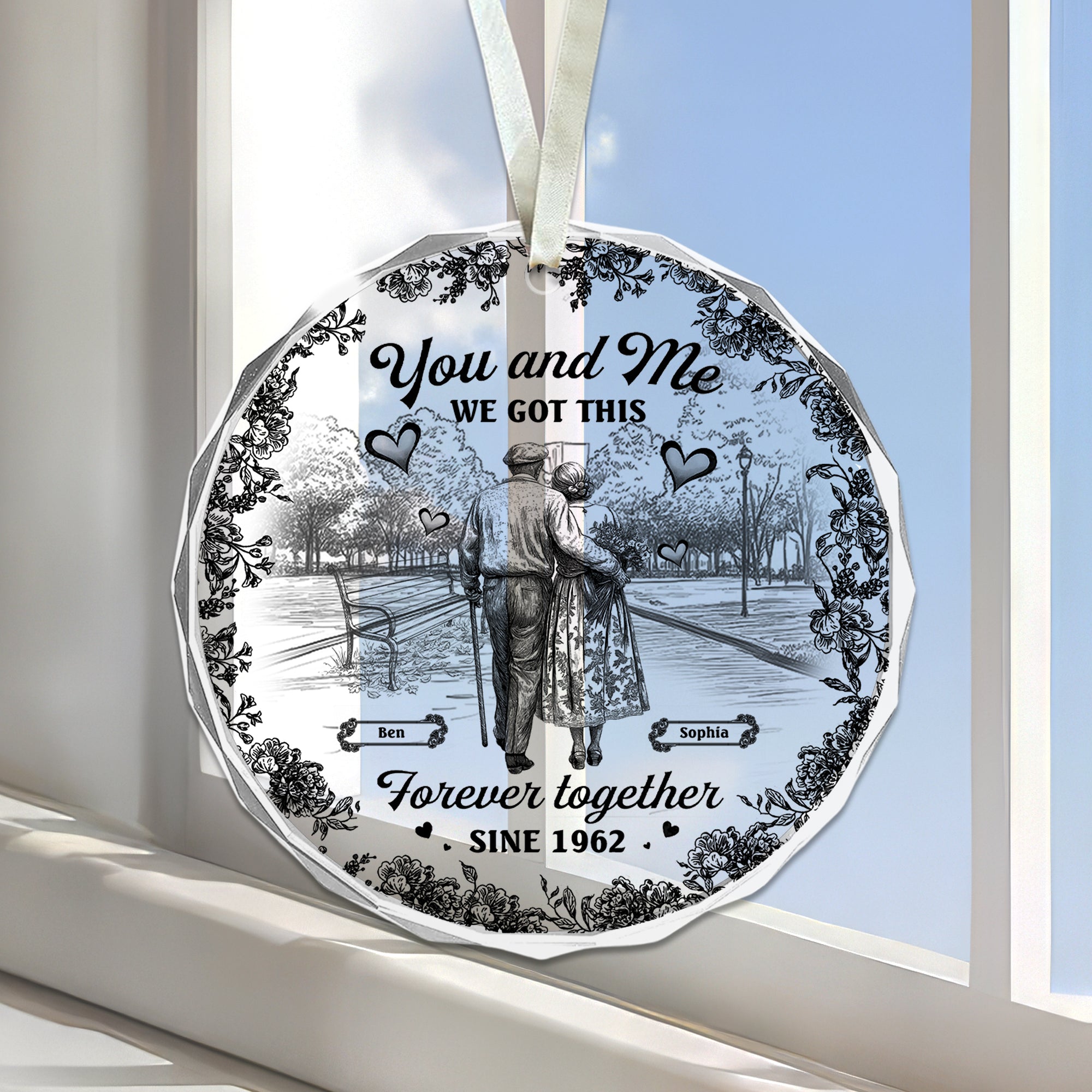 You and Me - Custom Name - Old Couple Gift - Personalized Glass Ornament