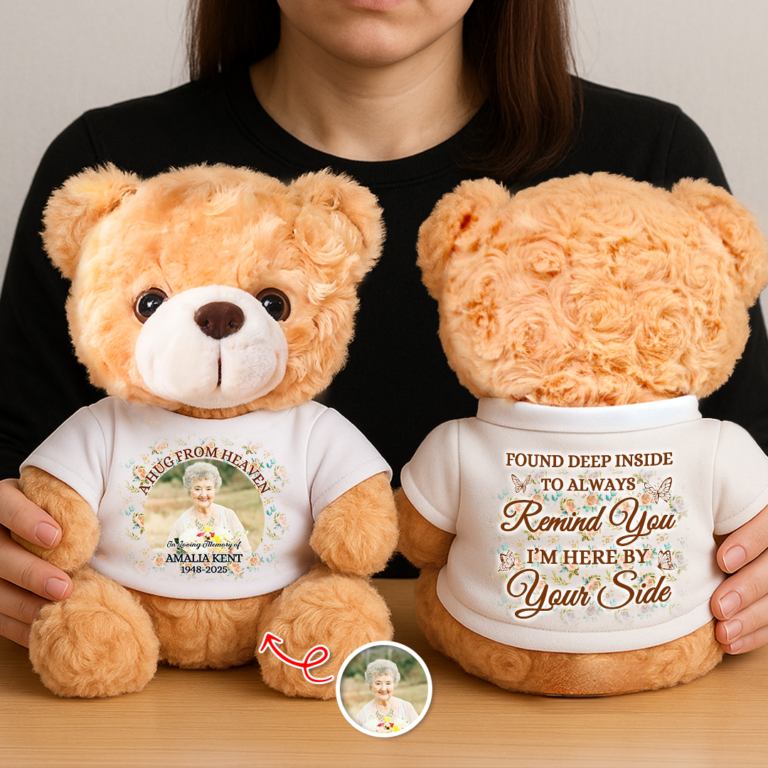 A Hug From Heaven - Memorial Gift - Custom Name and Photo Teddy Bear