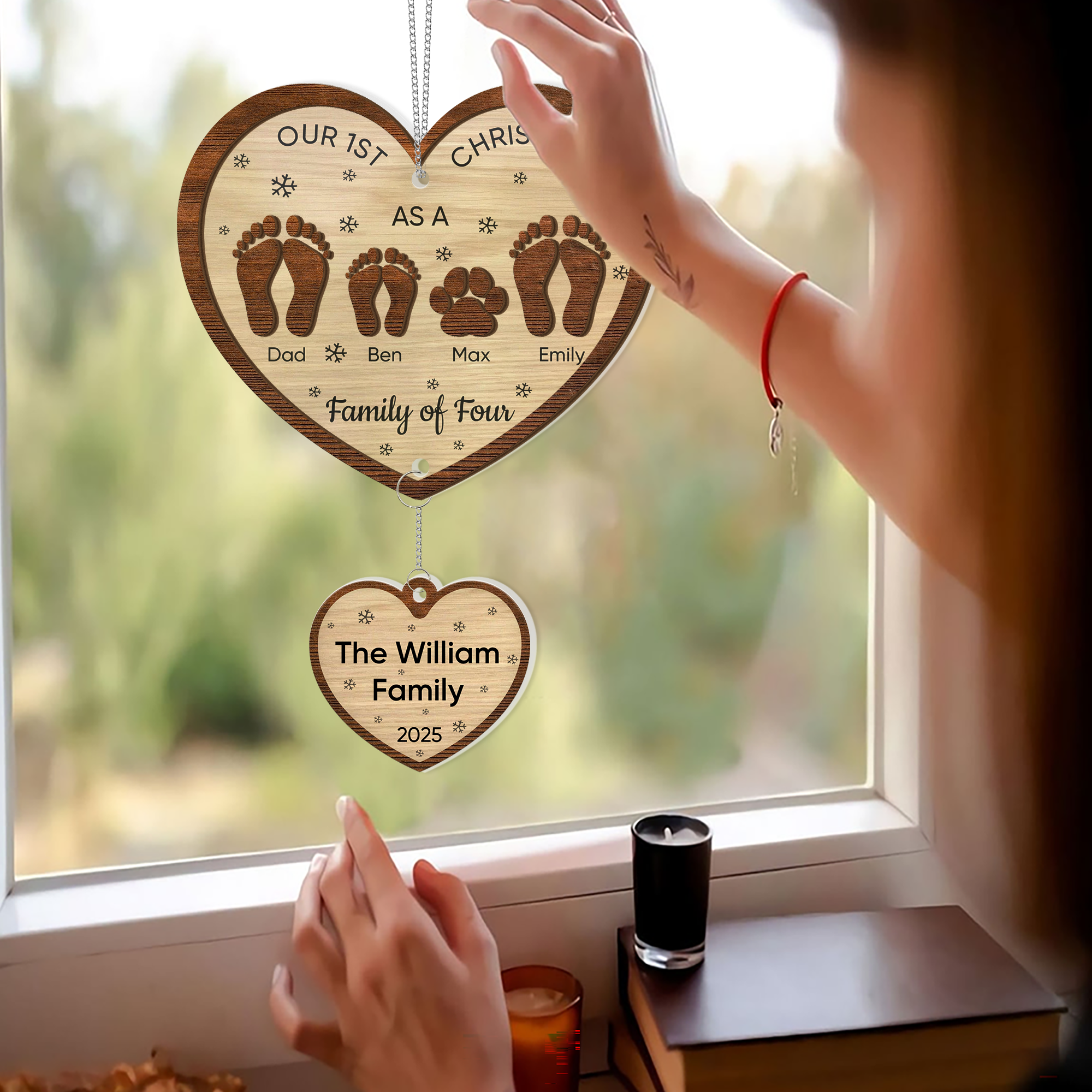 Our 1st Christmas -  1 Layered Suncatcher with Charm - Family Gift