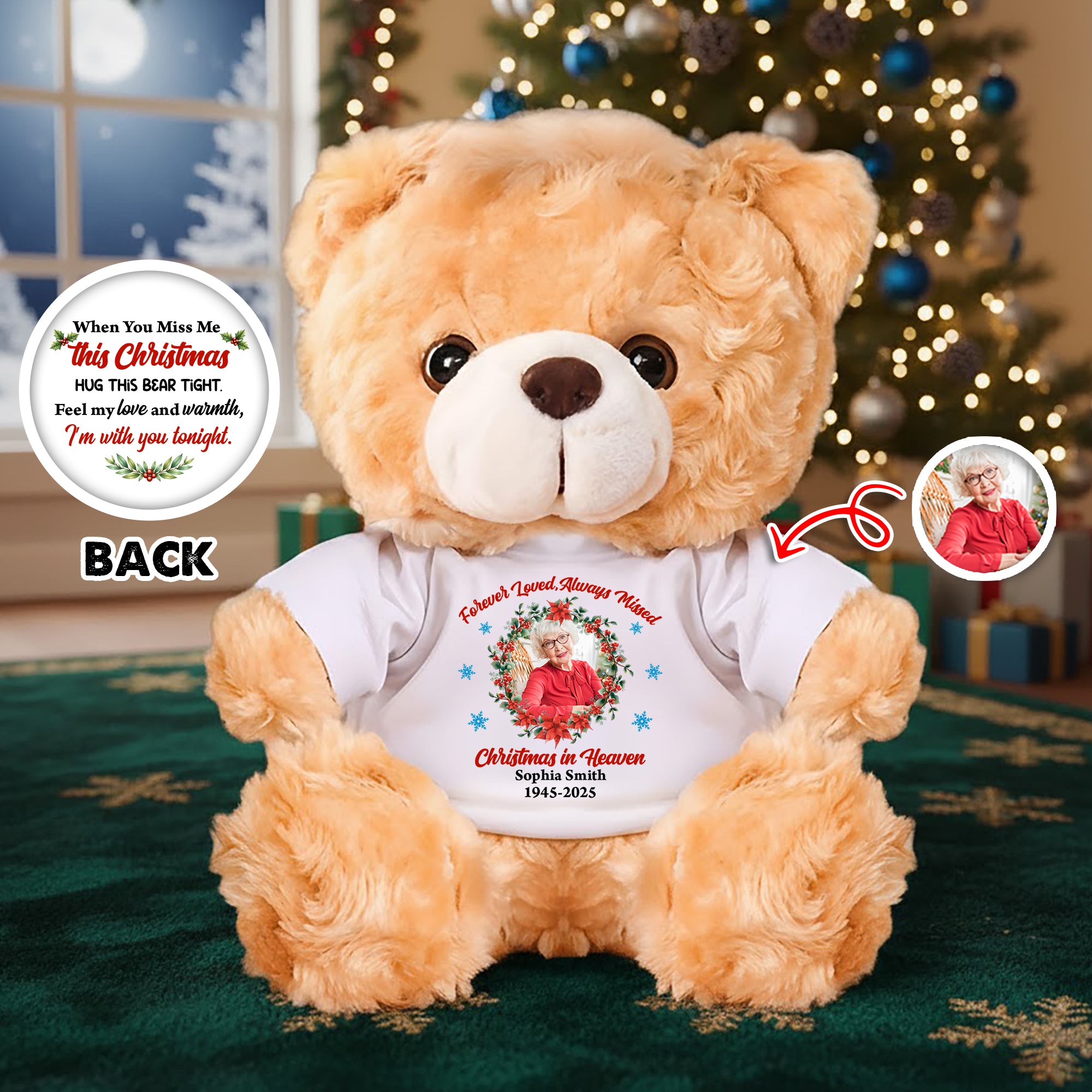 When You Miss Me This Christmas - Sympathy Gift - Custom Name and Photo - Personalized Bear Plush