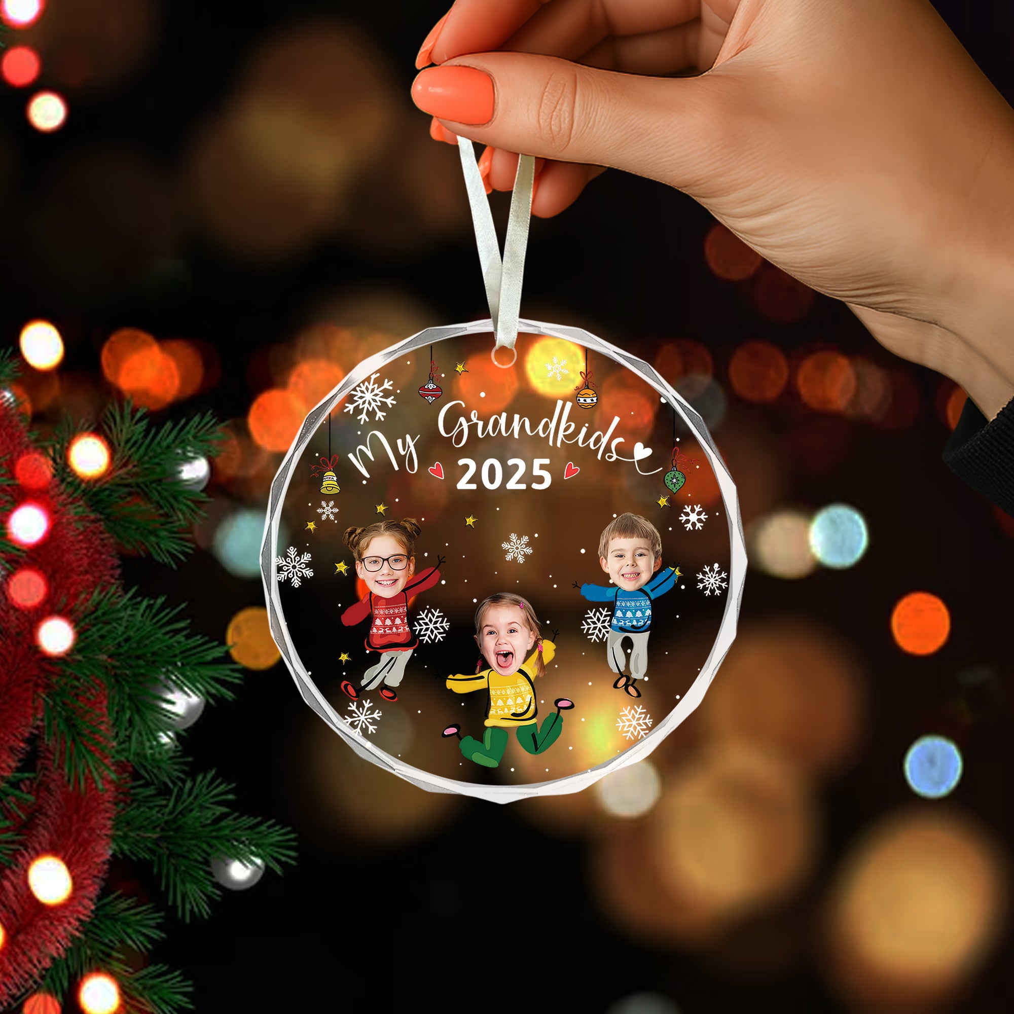 My Grandkids - Custom Photo - Personalized Glass Ornament - Christmas Decor