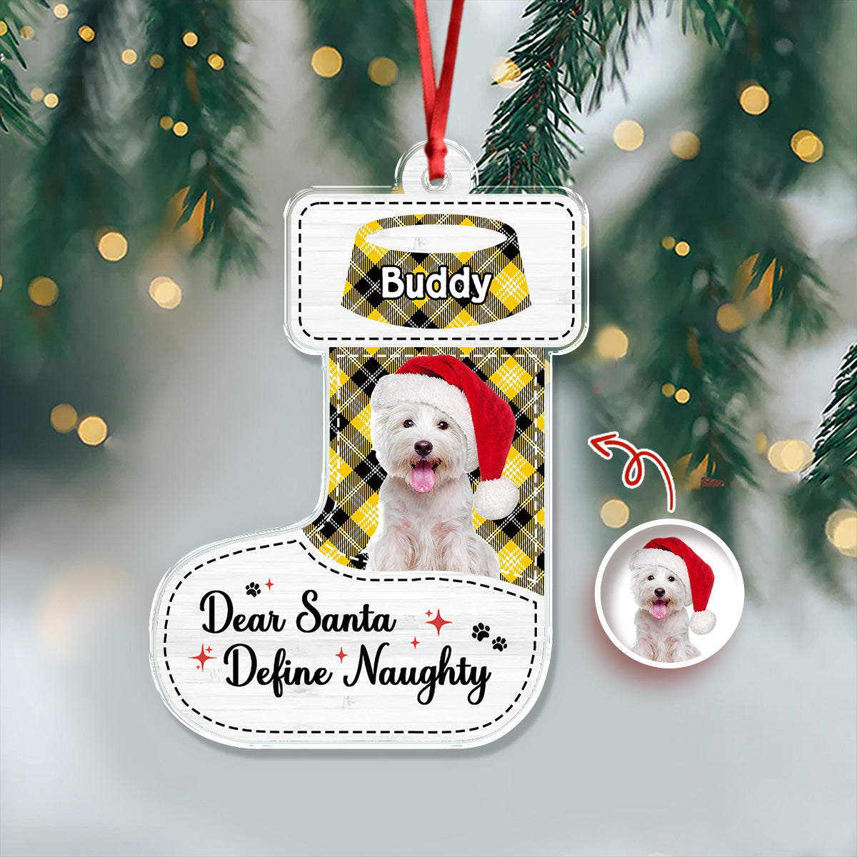 Dear Santa Define Naughty - Custom Pet Photo - Custom Shape Hologram Ornament