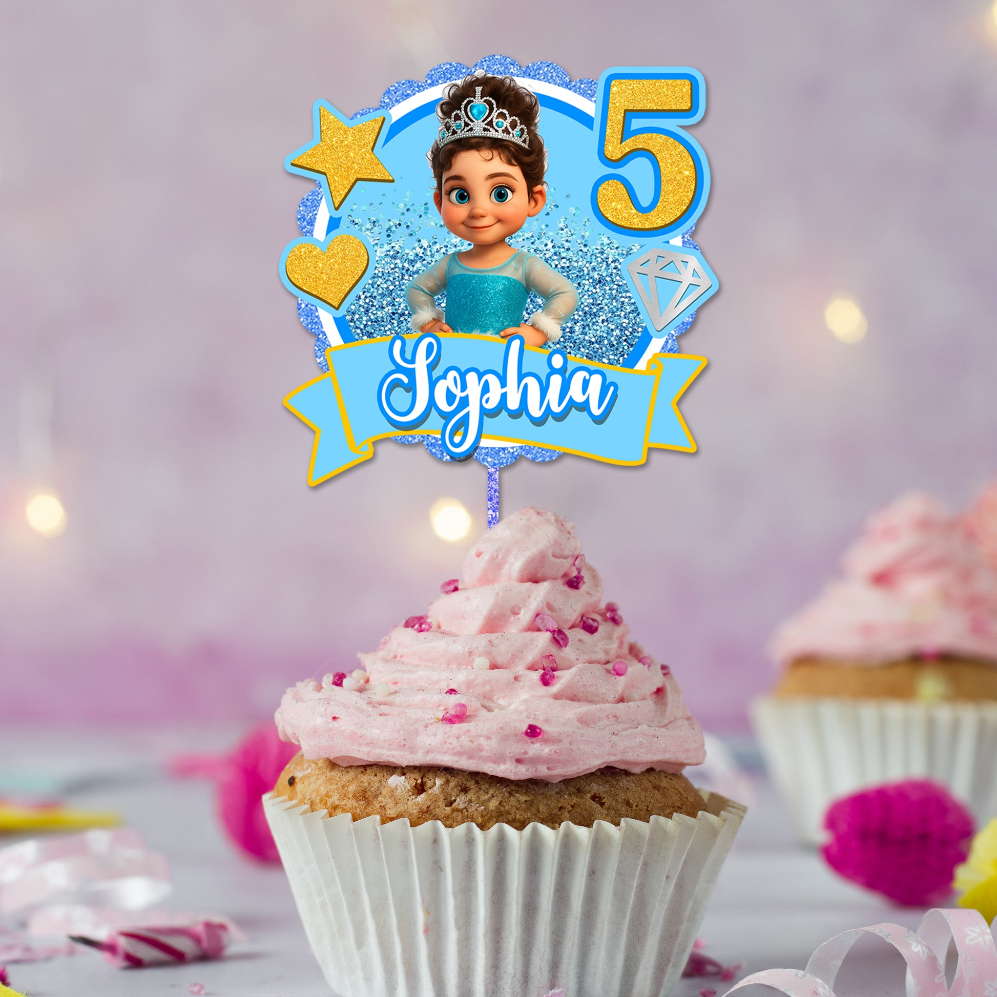 Princess Baby Birthday Face Photo - Custom Birthday Party Face Cupcake Toppers, Birthday Decorations, Physical Product