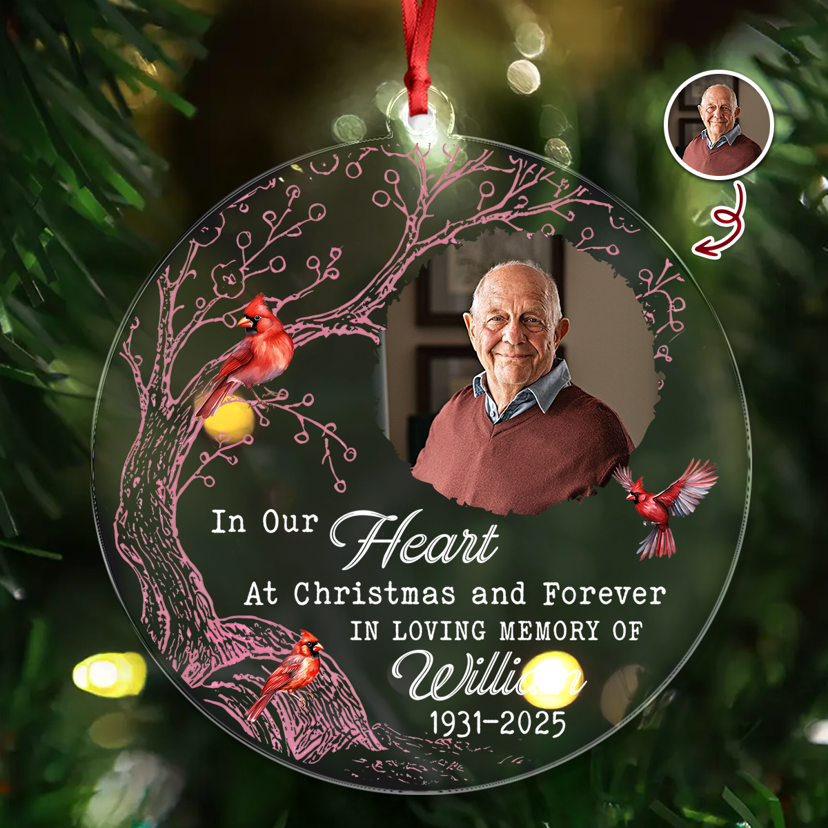 Memorial Ornament - Custom Name and Photo - Custom Shape Hologram Ornament