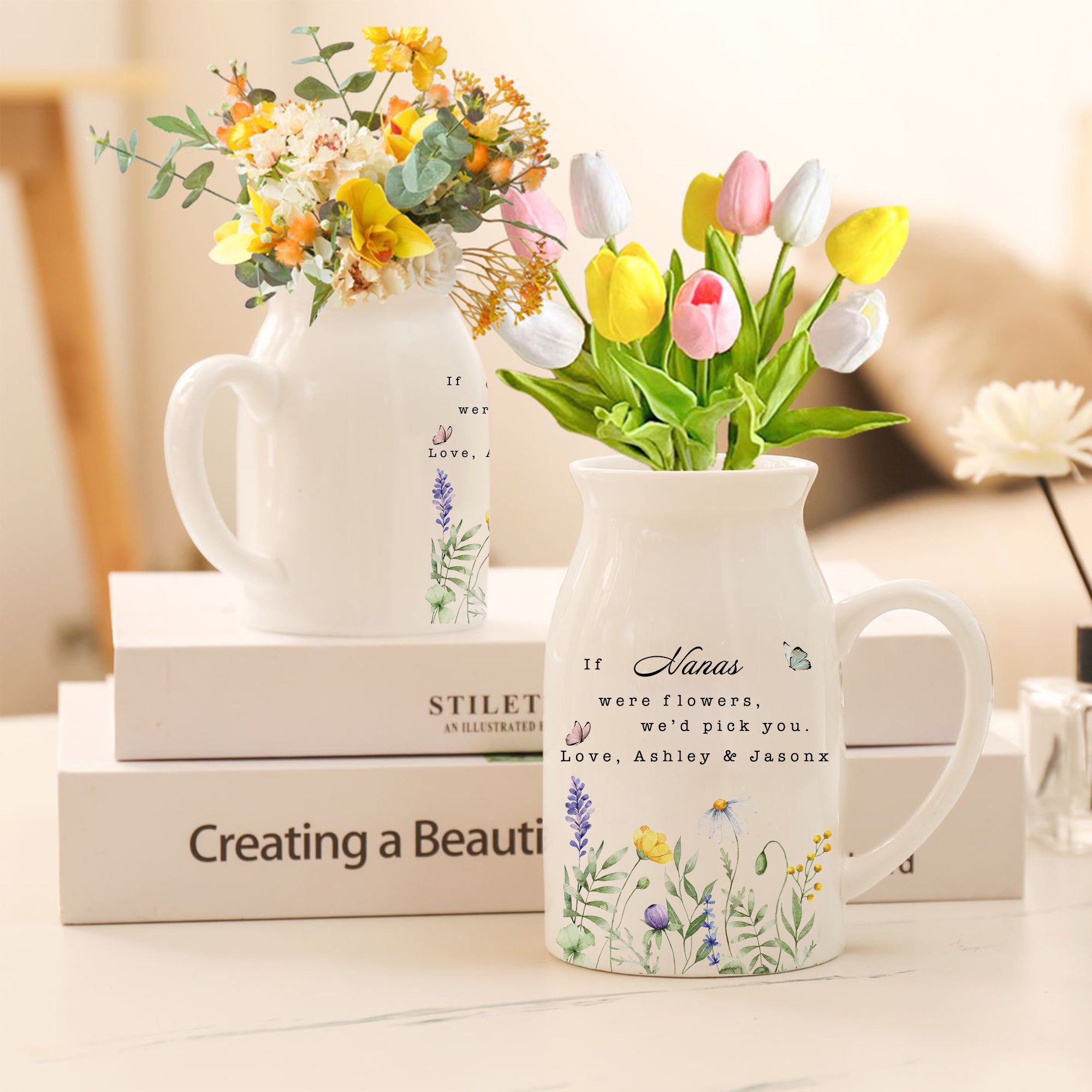 Wildflower Lavender Floral - Personalized Ceramic Flower Vase - Family Gift