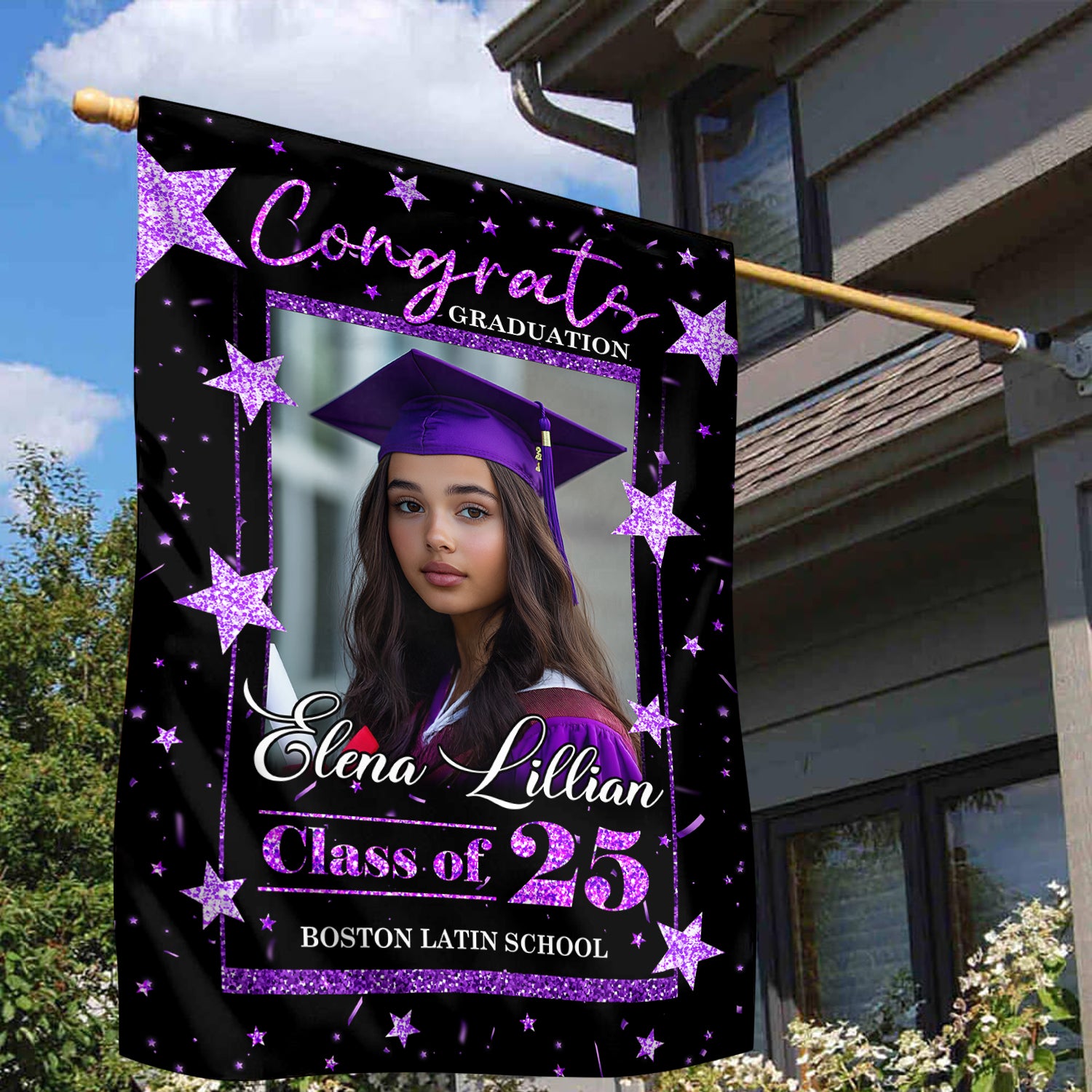 Congrats Graduation - Class Of 2025 With Photo – Graduation Garden Flag & Party Decor