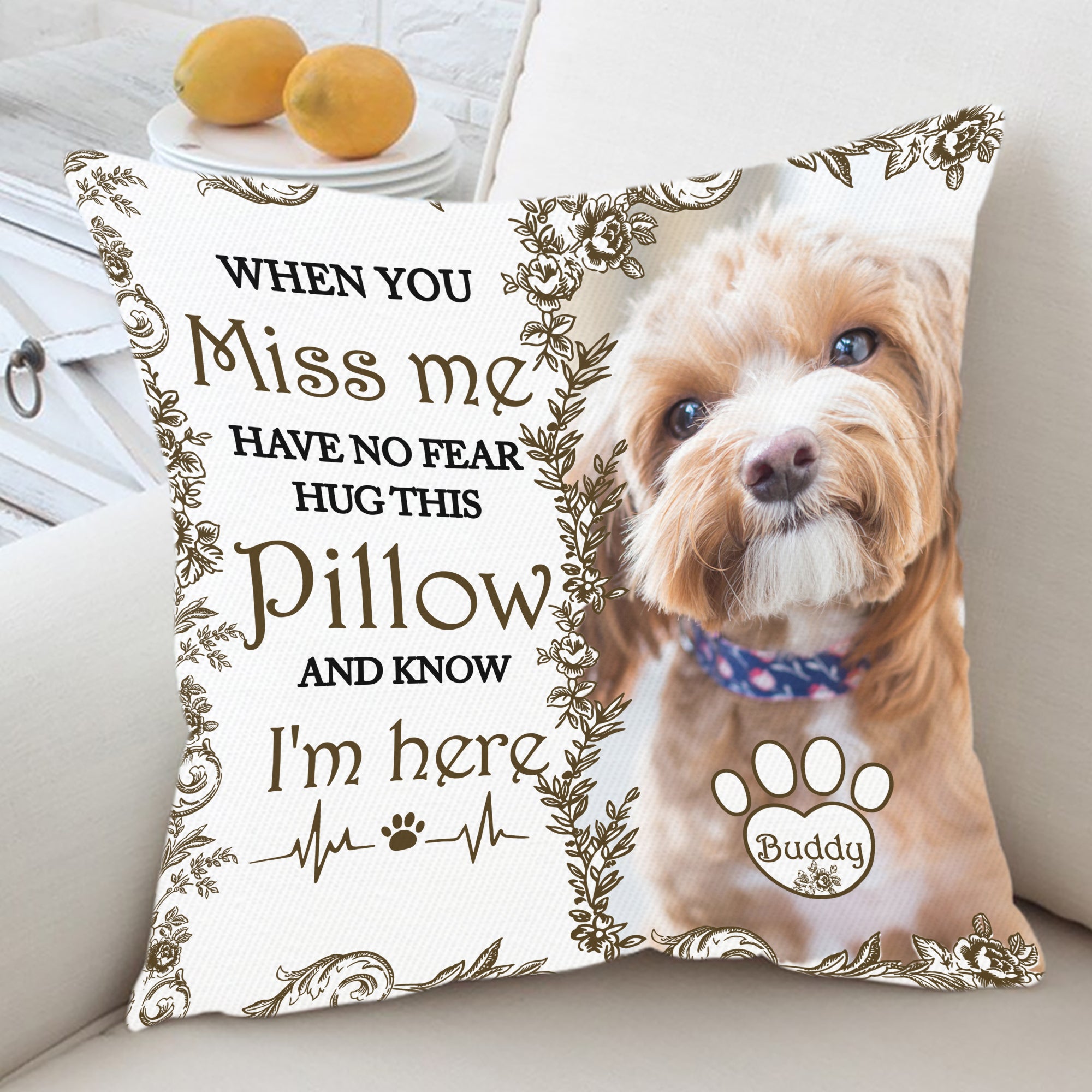 Custom Dog Name and Photo - When You Miss Me - Personalized Pillow - Pet Memorial