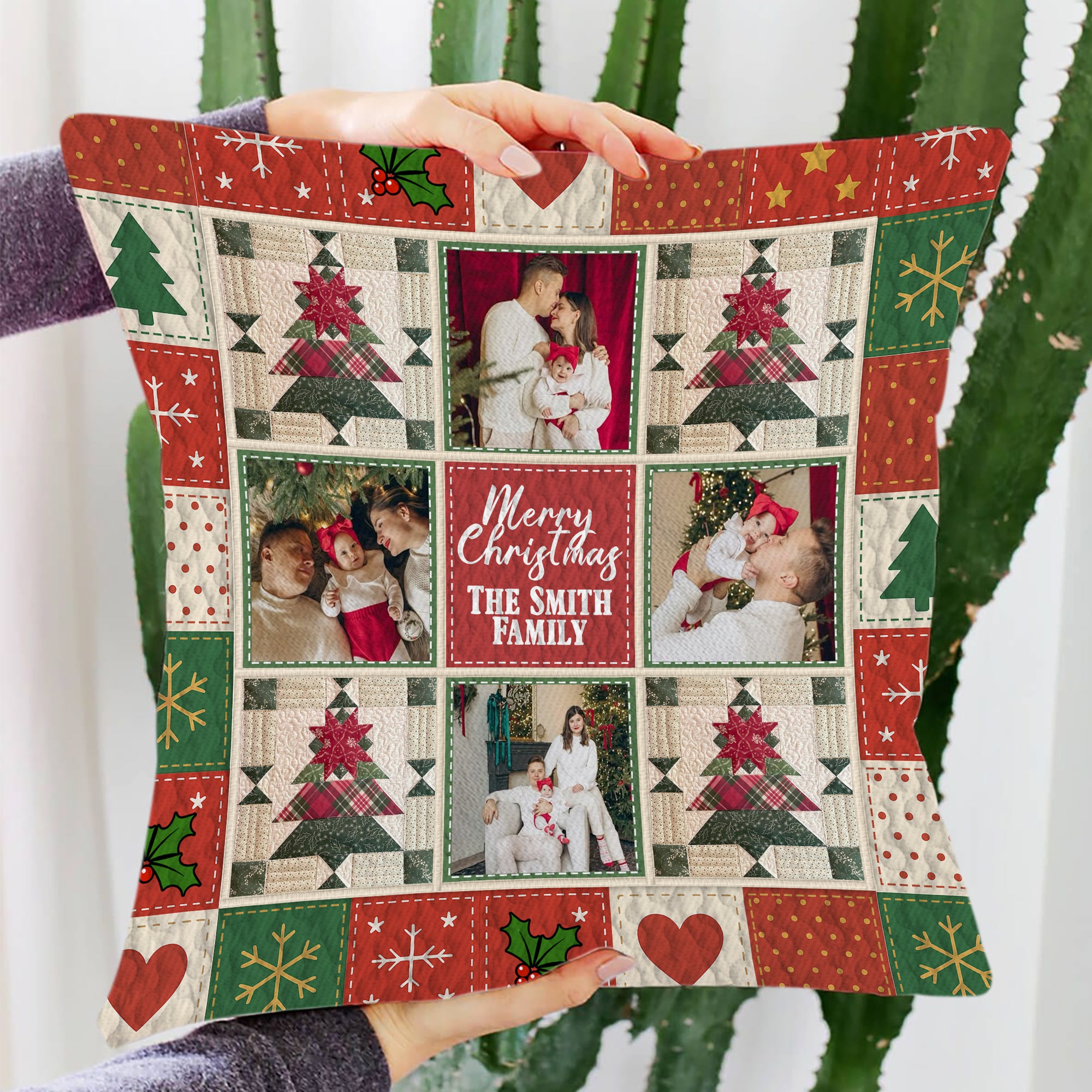 Christmas Family - Custom Name and Photo Gift - Personalized Pillow