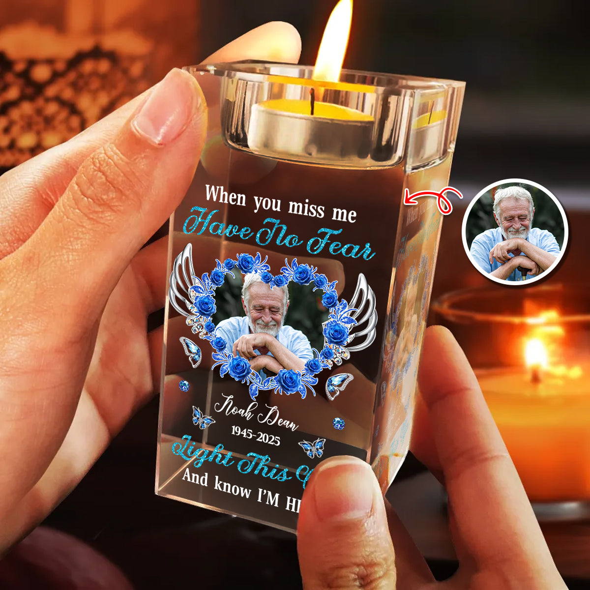 Light This Up and Know I'm Here - Personalized Crystal Candle Holder