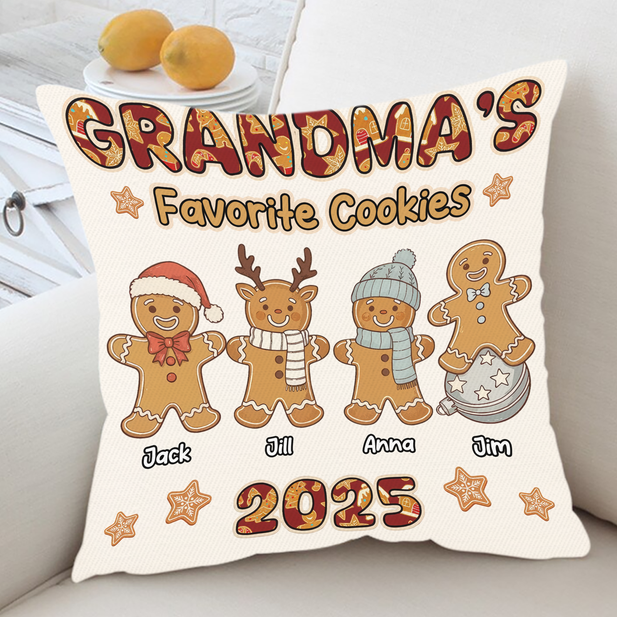 Custom Name - Grandma Favorite Cookies - Personalized Pillow - Christmas Gift
