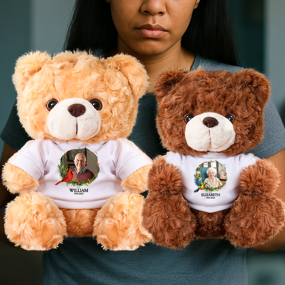 Personalized Memorial Bear Plush - Custom Name and Photo Teddy Bear