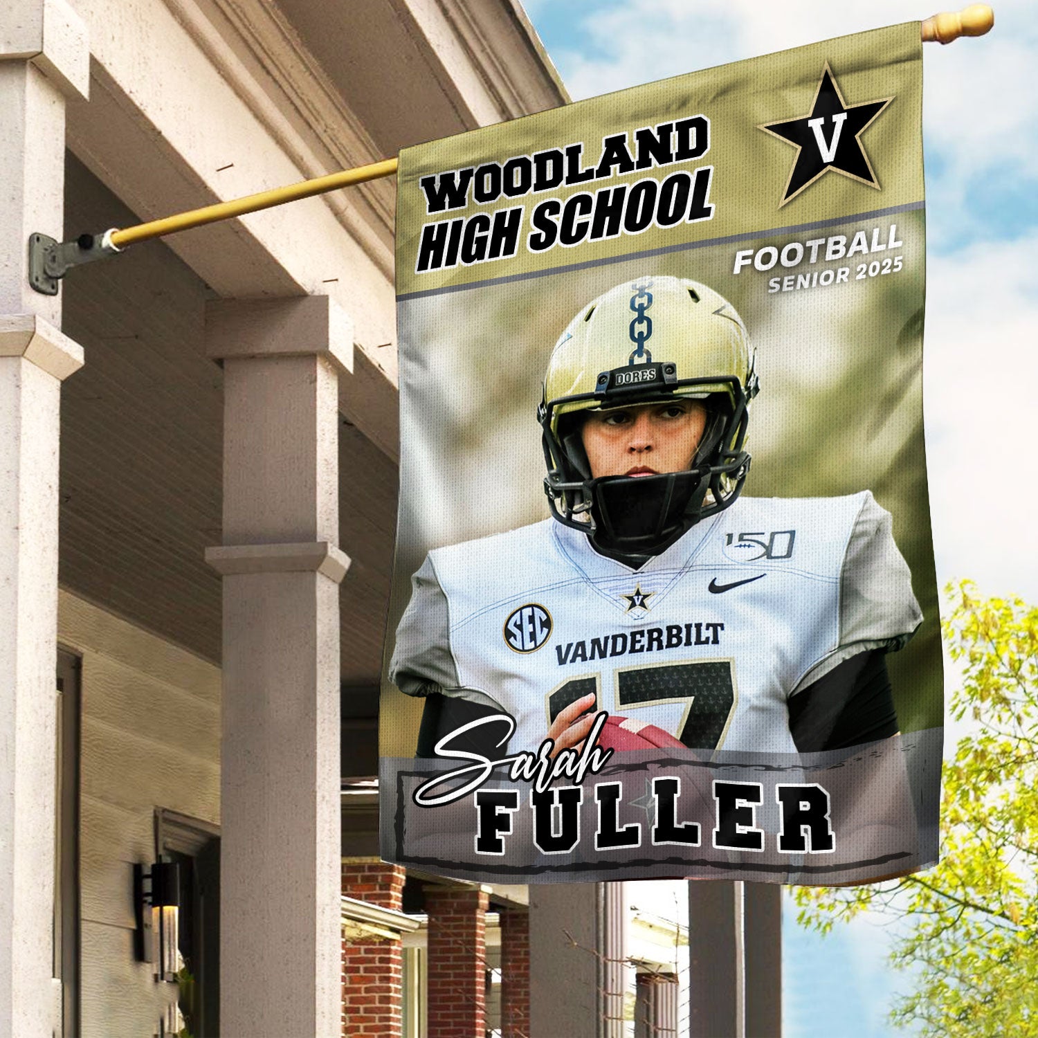 Custom Photo Flag Congrats Football Senior 2025 Graduation Garden Flag, Graduation Decorations