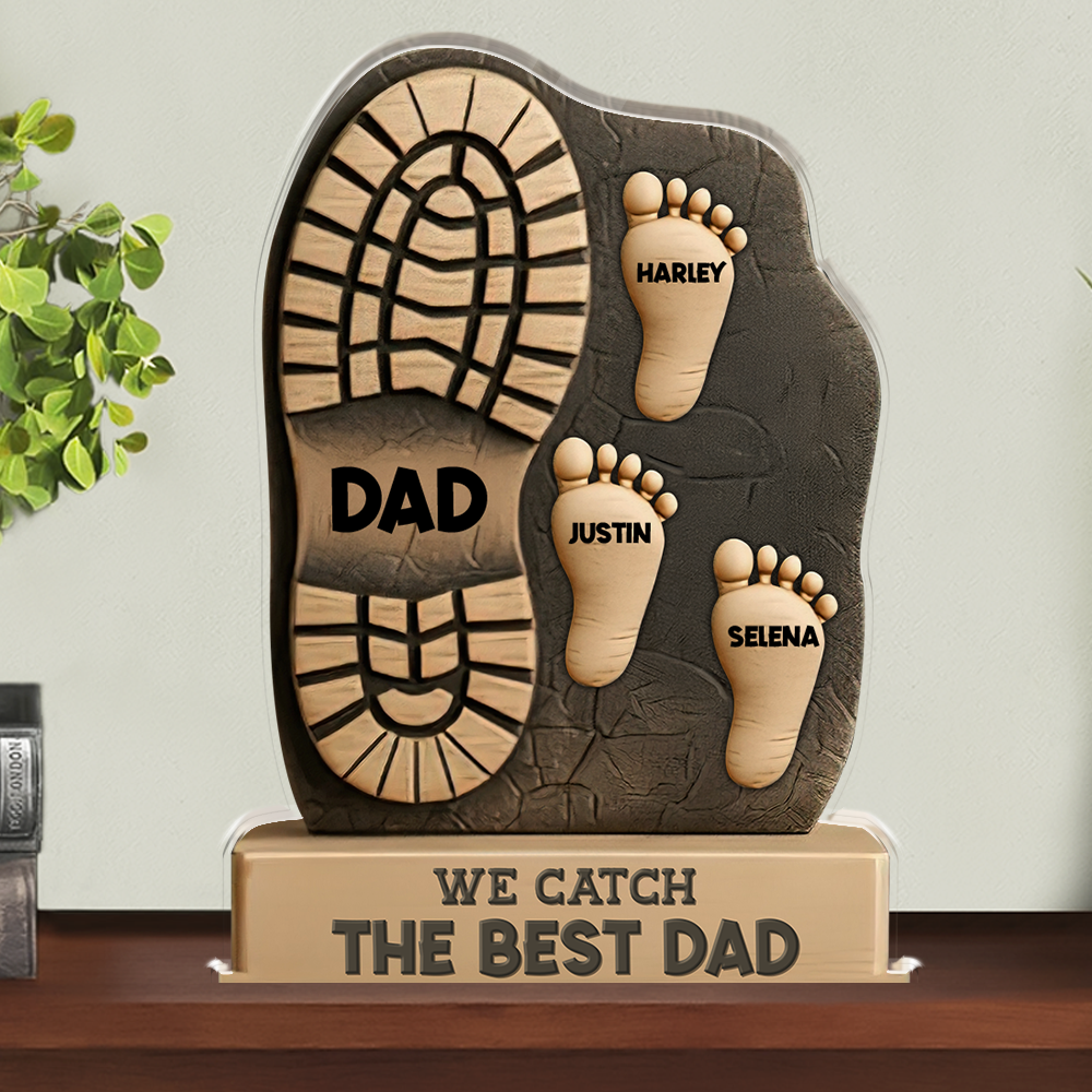 We Caught The Best Dad - Personalized Baseball Dad Name Gift - Custom Shape Acrylic Block Plaque