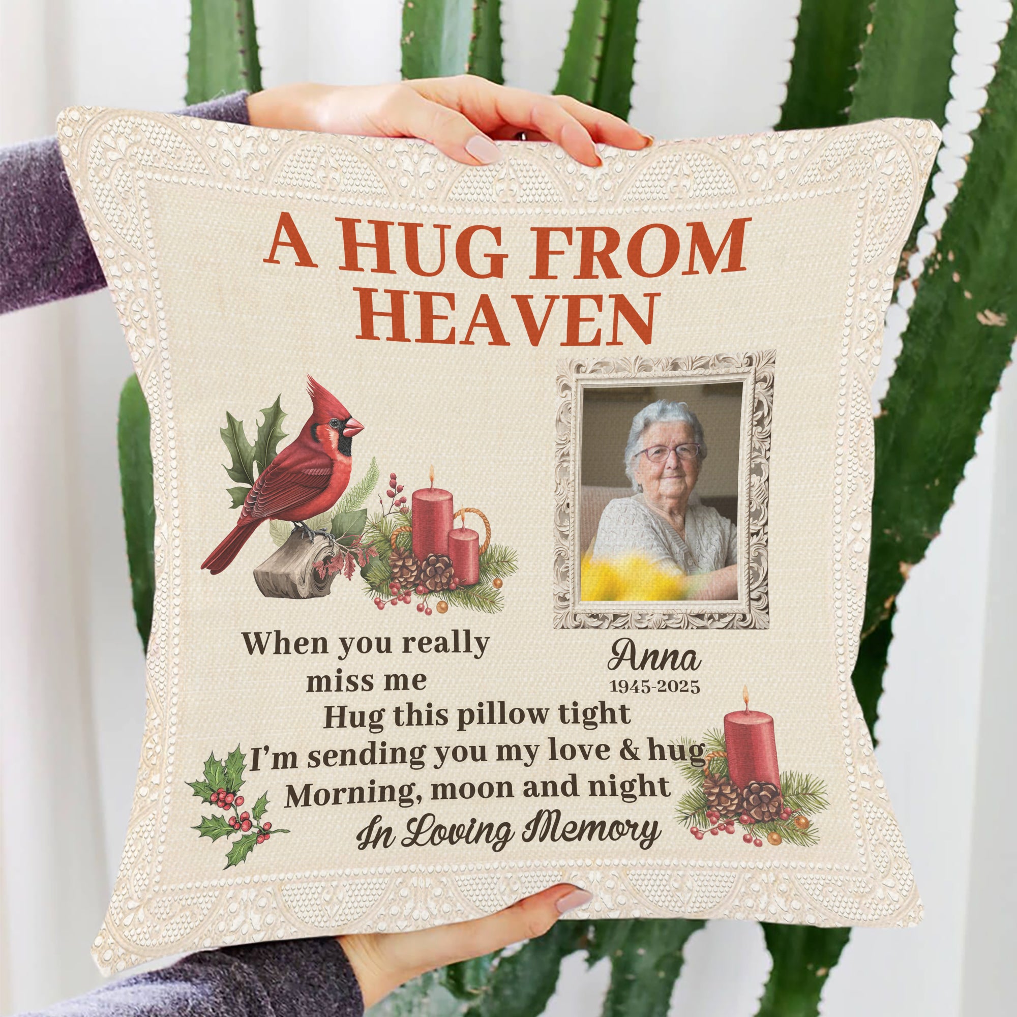 A Hug From Heaven - Custom Name and Photo Sympathy Gift - Personalized Memorial Pillow