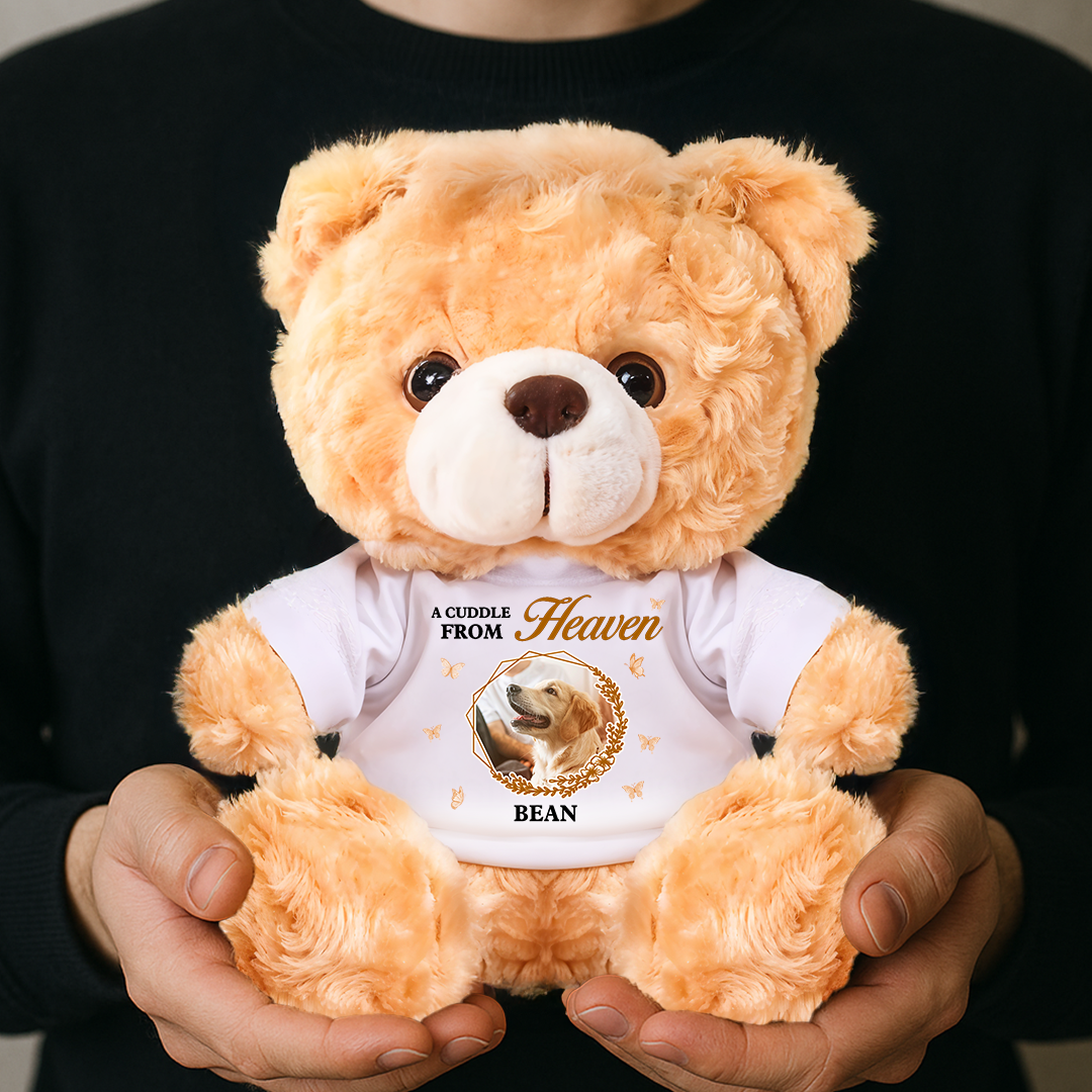 A Cuddle From Heaven - Personalized Pet Memorial Bear Plush - Custom Name and Photo Teddy Bear
