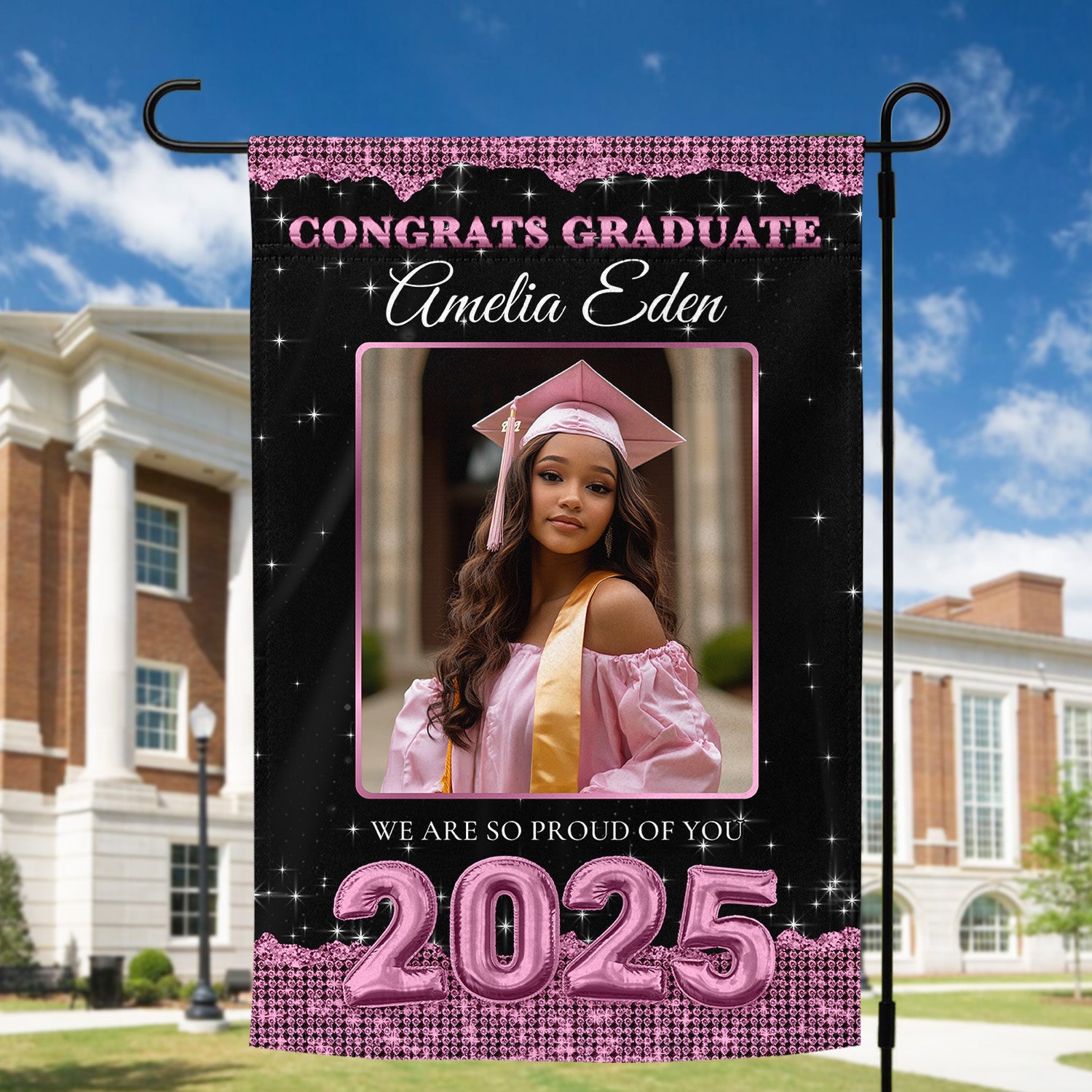Custom Graduation Flag | Congrats Graduate Class Of 2025 With Photo – Graduation Garden Flag & Party Decor