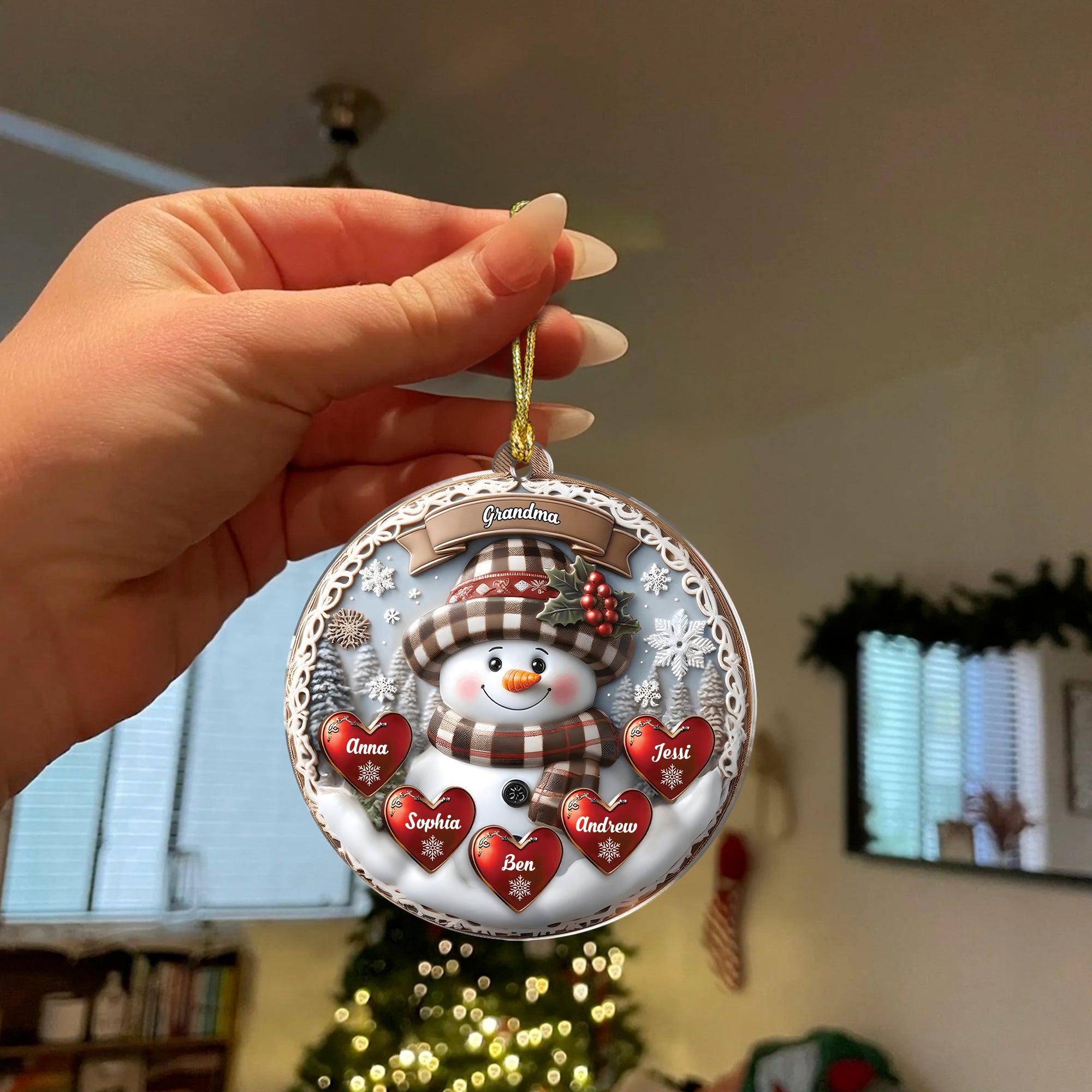 Snowman Custom Name - Personalized Hologram Ornament - Family Decoration