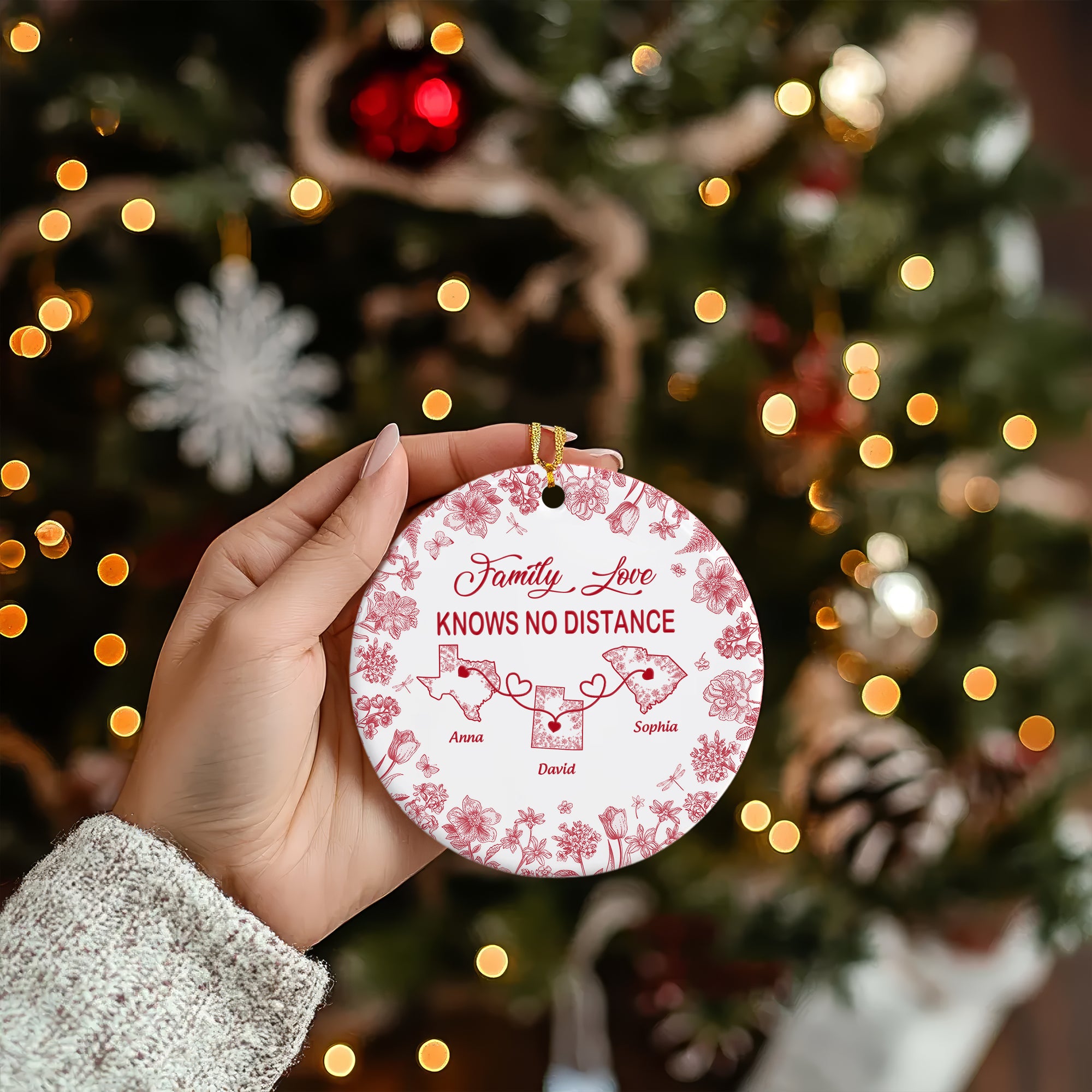 Family Love Knows No Distance - Personalized Ceramic Ornament
