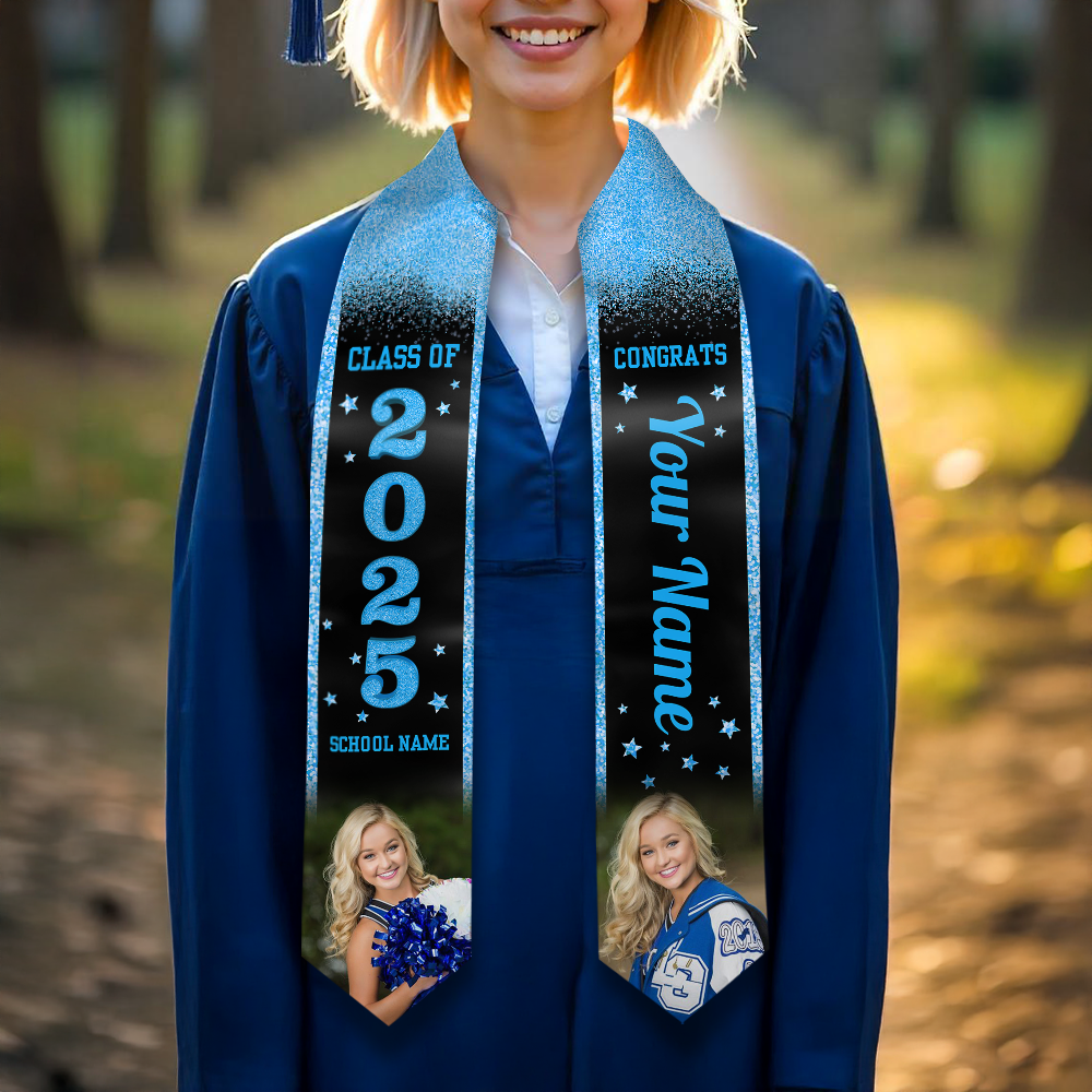 Class of 2025 Graduation Stole With Photo and School Name - Personalized Gift For Graduation
