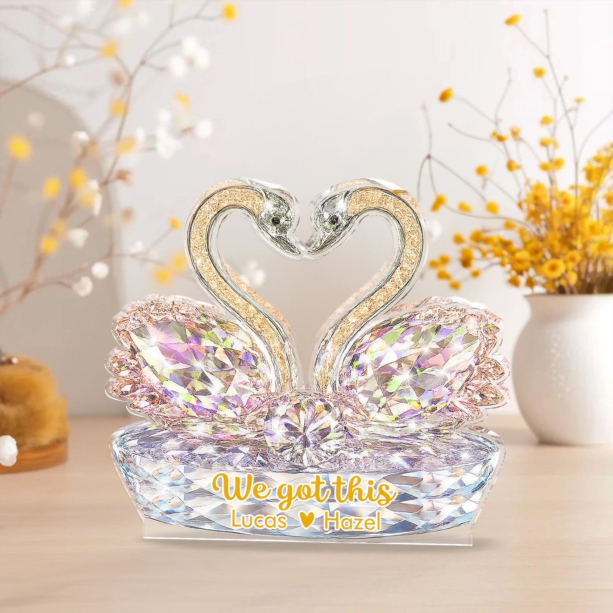Swan Couple - Custom Couple Name Acrylic Block - Custom Acrylic Block Plaque