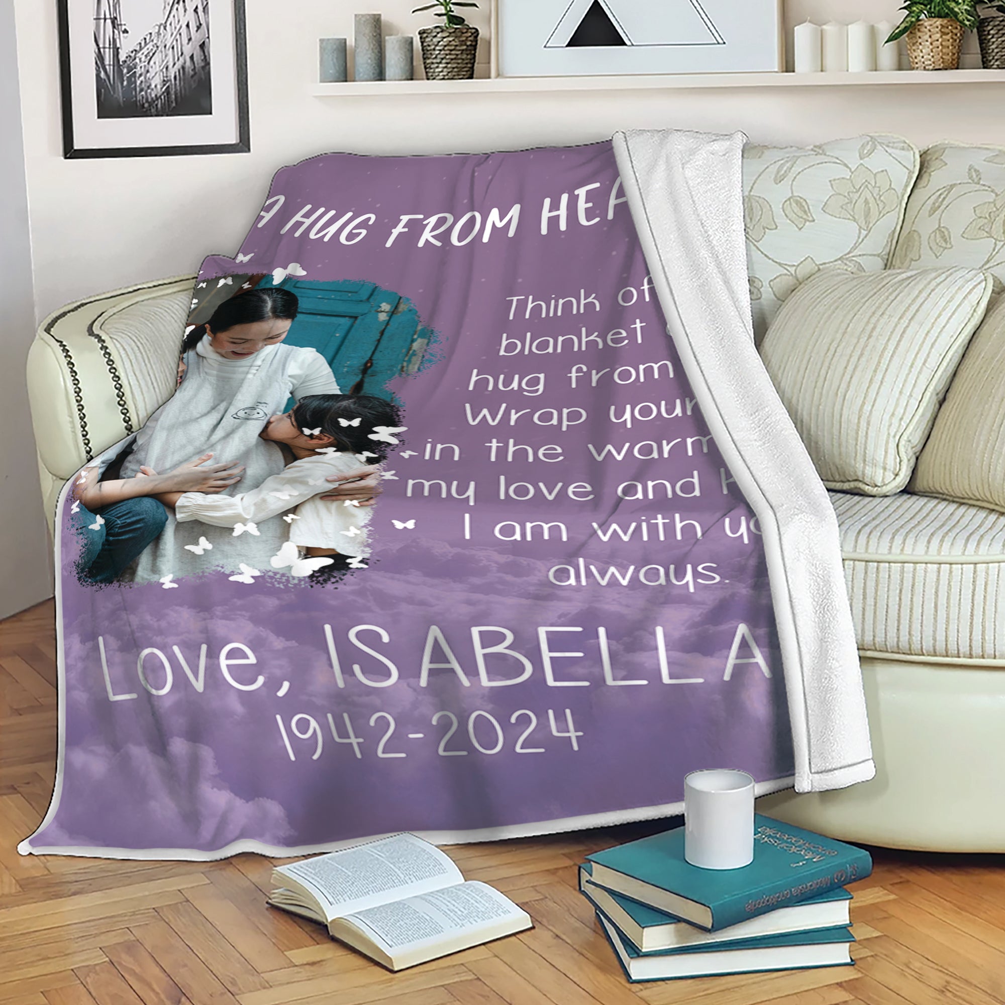 A Hug From Heaven - Custom Name and Photo Memorial Blanket - Sympathy Gift