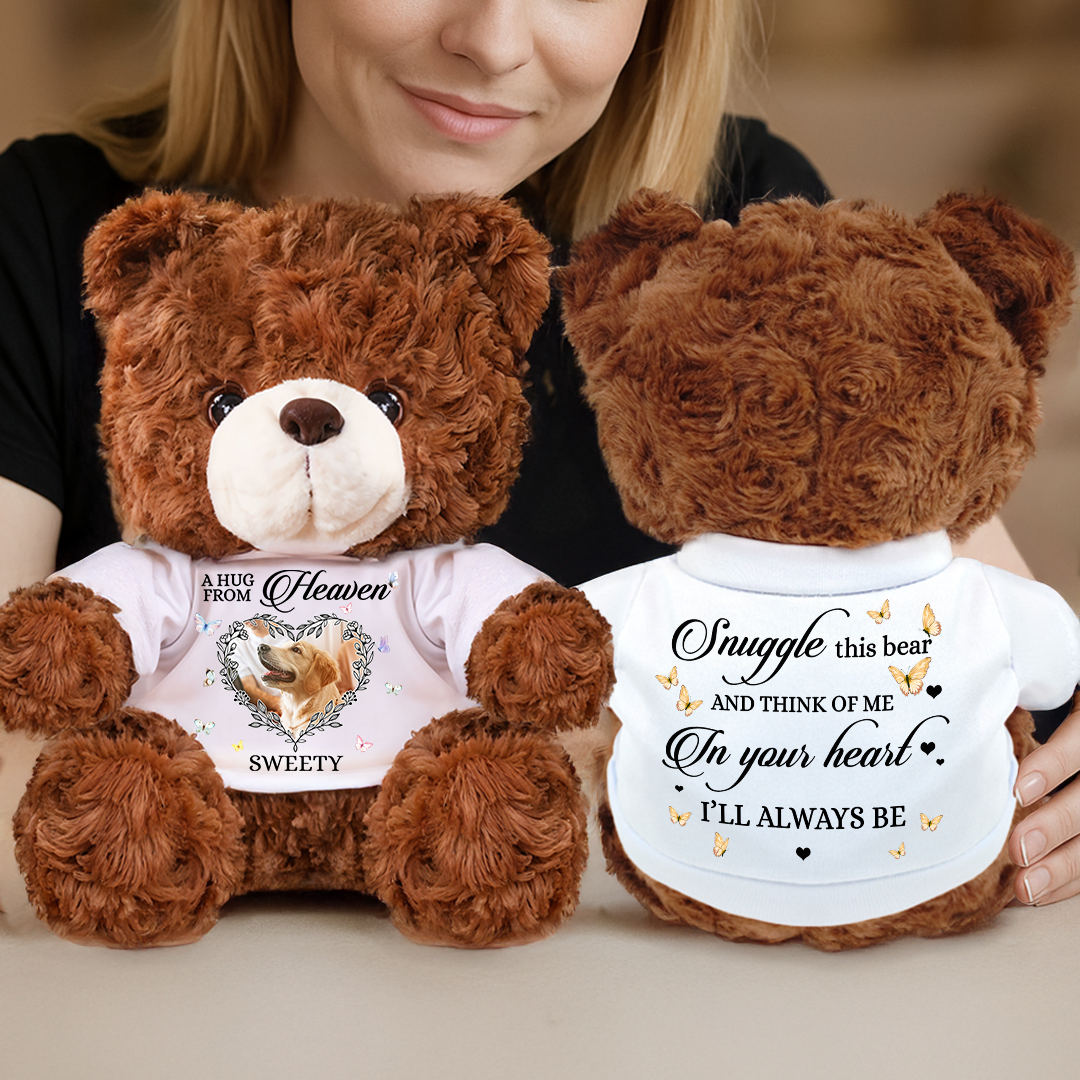 A Hug From Heaven - Personalized Pet Memorial Bear Plush - Custom Photo and Name Teddy Bear