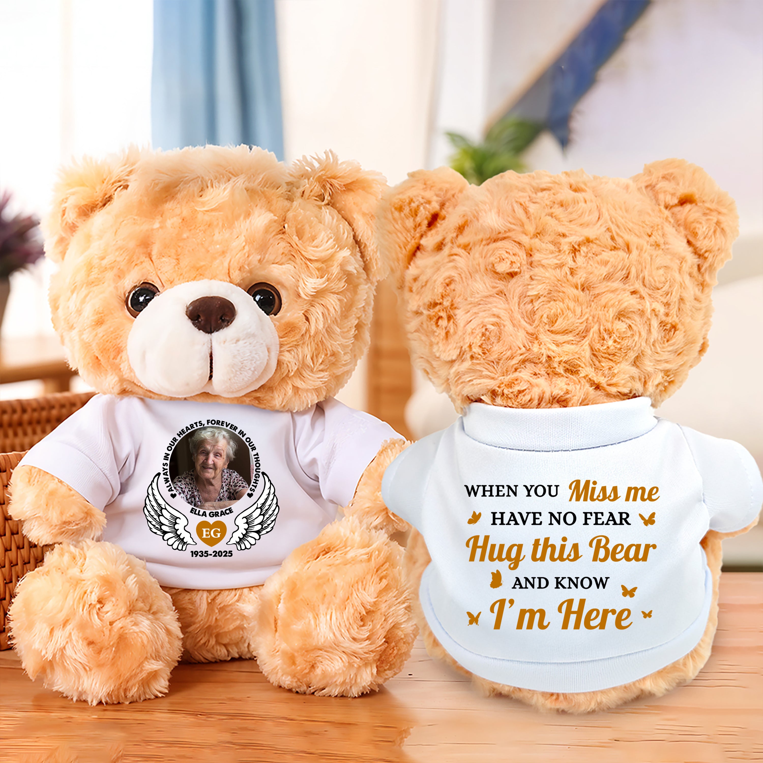Memorial Teddy Bear - Personalized Memorial Bear Plush - Custom Name and Photo Teddy Bear