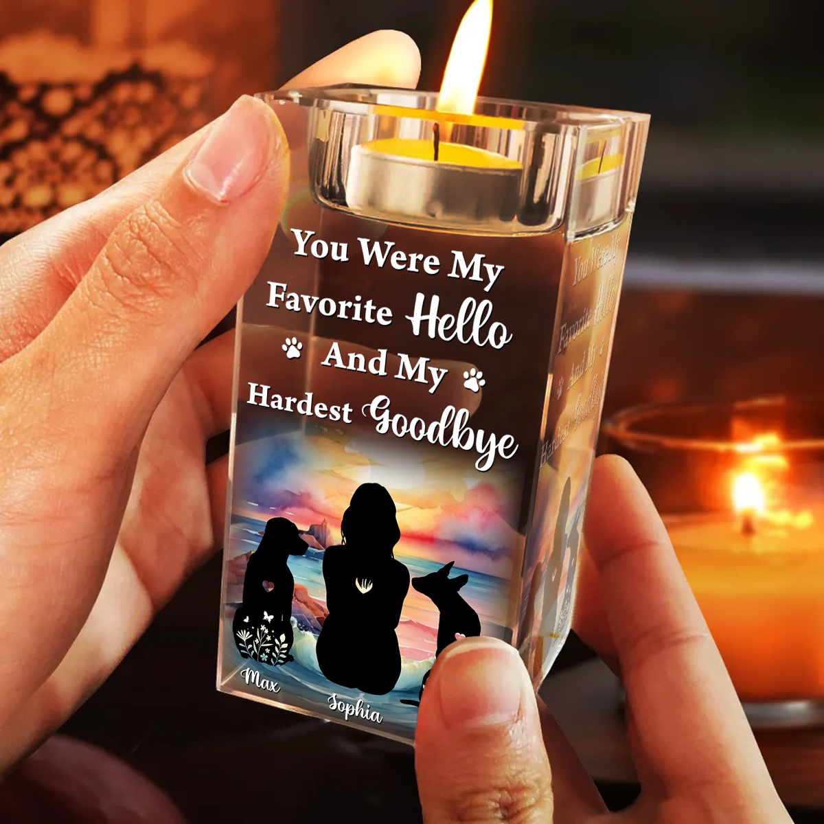 My Hardest Goodbye - Personalized Crystal Candle Holder - Pet Memorial