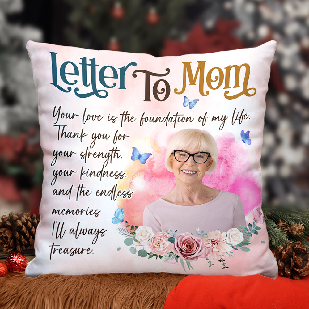 Custom Name and Photo - A Letter To Mom - Personalized Pillow