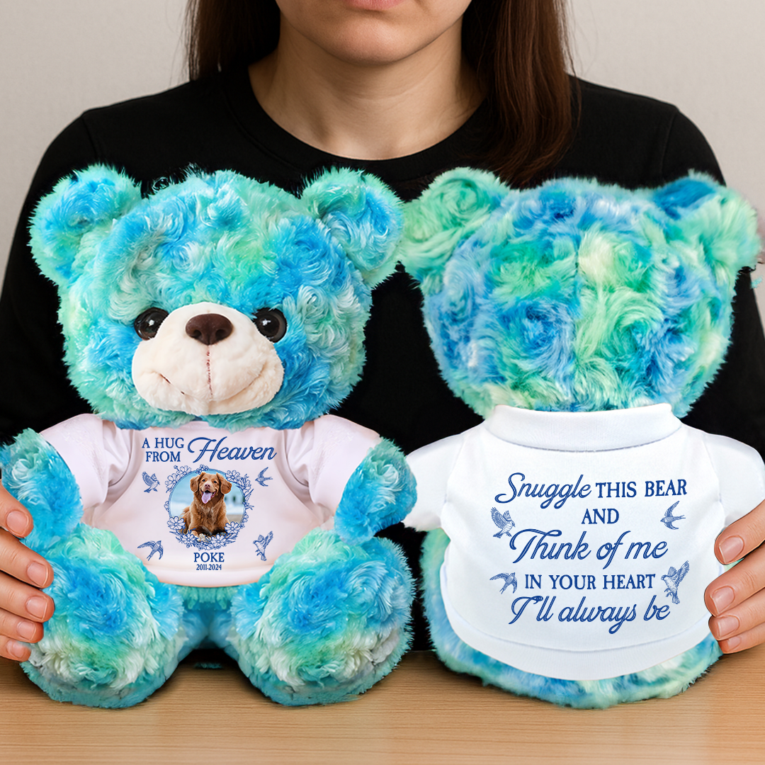 A Hug From Heaven - Personalized Pet Memorial Bear Plush - Custom Pet Name and Photo Teddy Bear