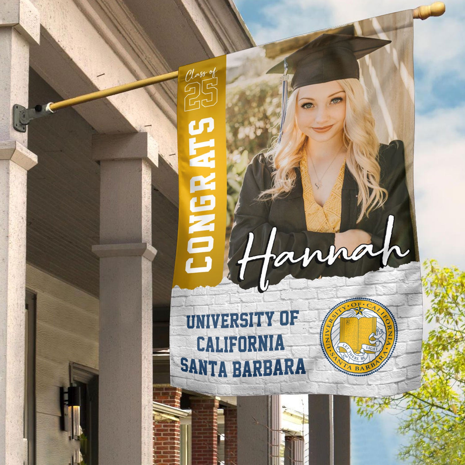 Glitter Congrats Class Of 2025 - Custom Name Graduation 2025 With Photo – Graduation Garden Flag & Party Decor
