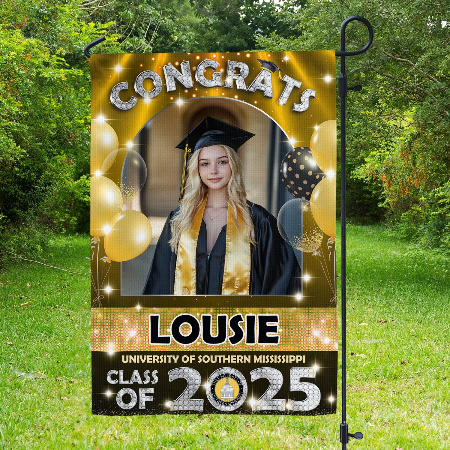 Glitter Class Of 2025 - Custom Name Congrats Graduation 2025 With Photo – Graduation Garden Flag & Party Decor
