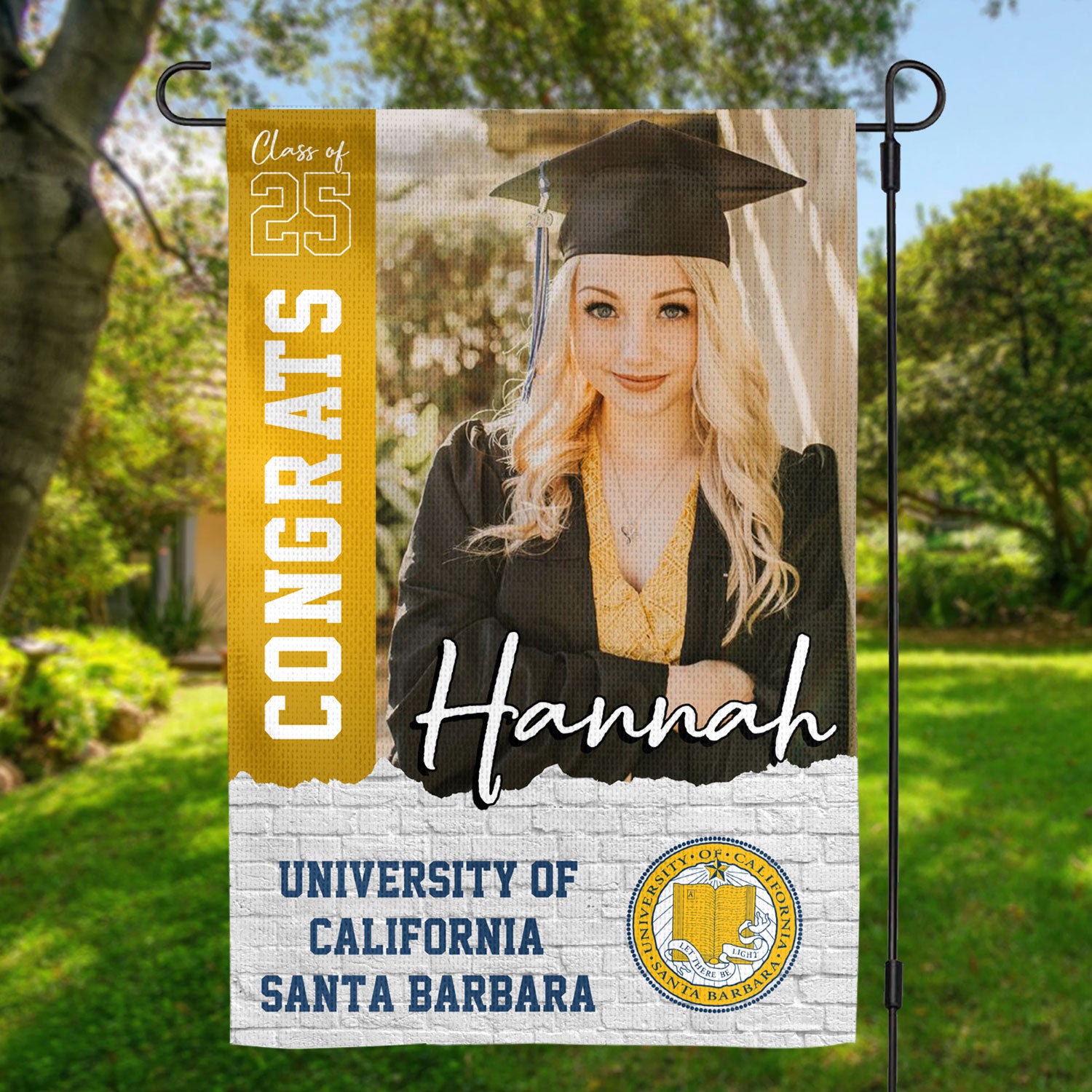 Glitter Congrats Class Of 2025 - Custom Name Graduation 2025 With Photo – Graduation Garden Flag & Party Decor