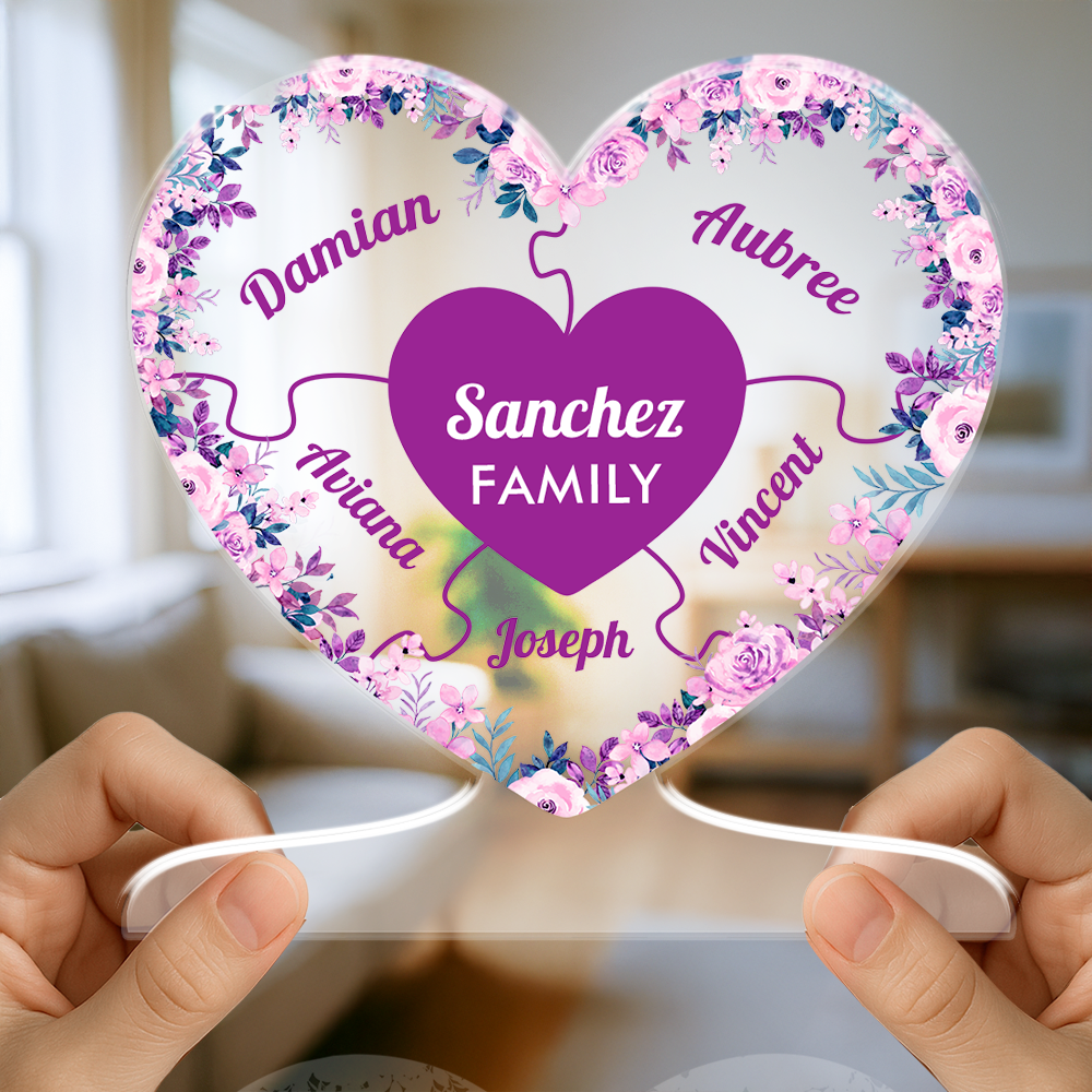 Family Heart Puzzle - Personalized Family Name Gift - Custom Shape Acrylic Block Plaque