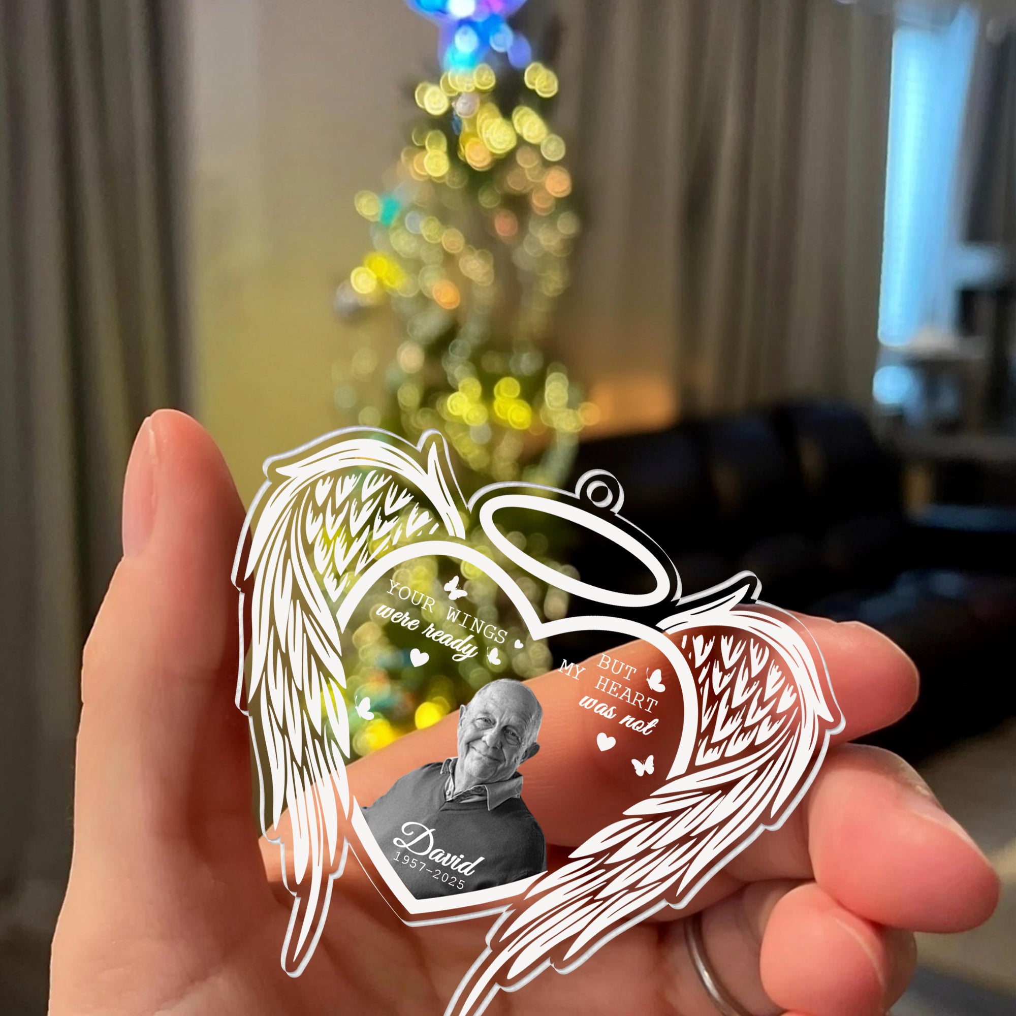 Custom Name and Photo Memorial Ornament - Custom Shape Hologram Ornament - Christmas Gift