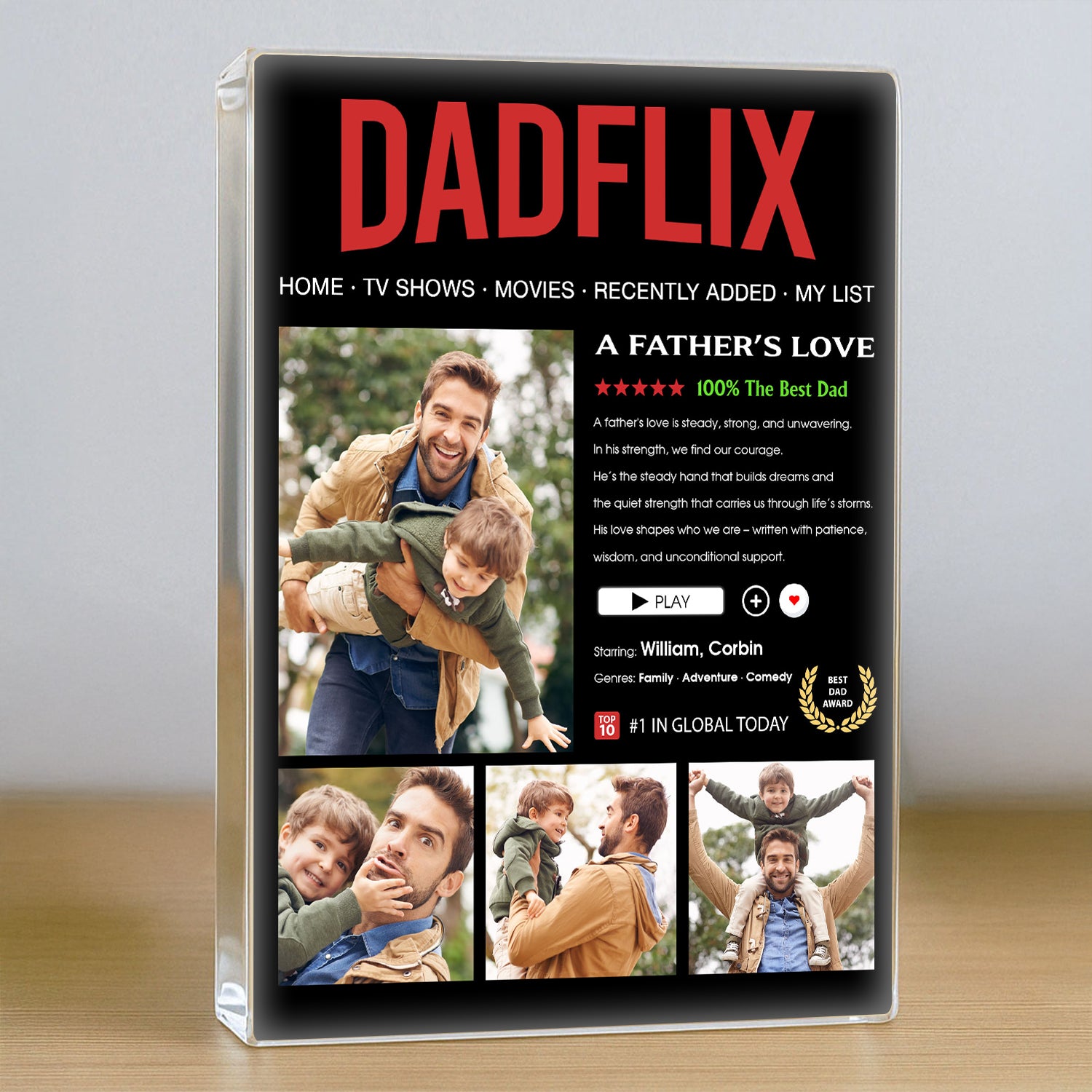 Dadflix - Custom Photo and Name Personalized Acrylic Block Plaque